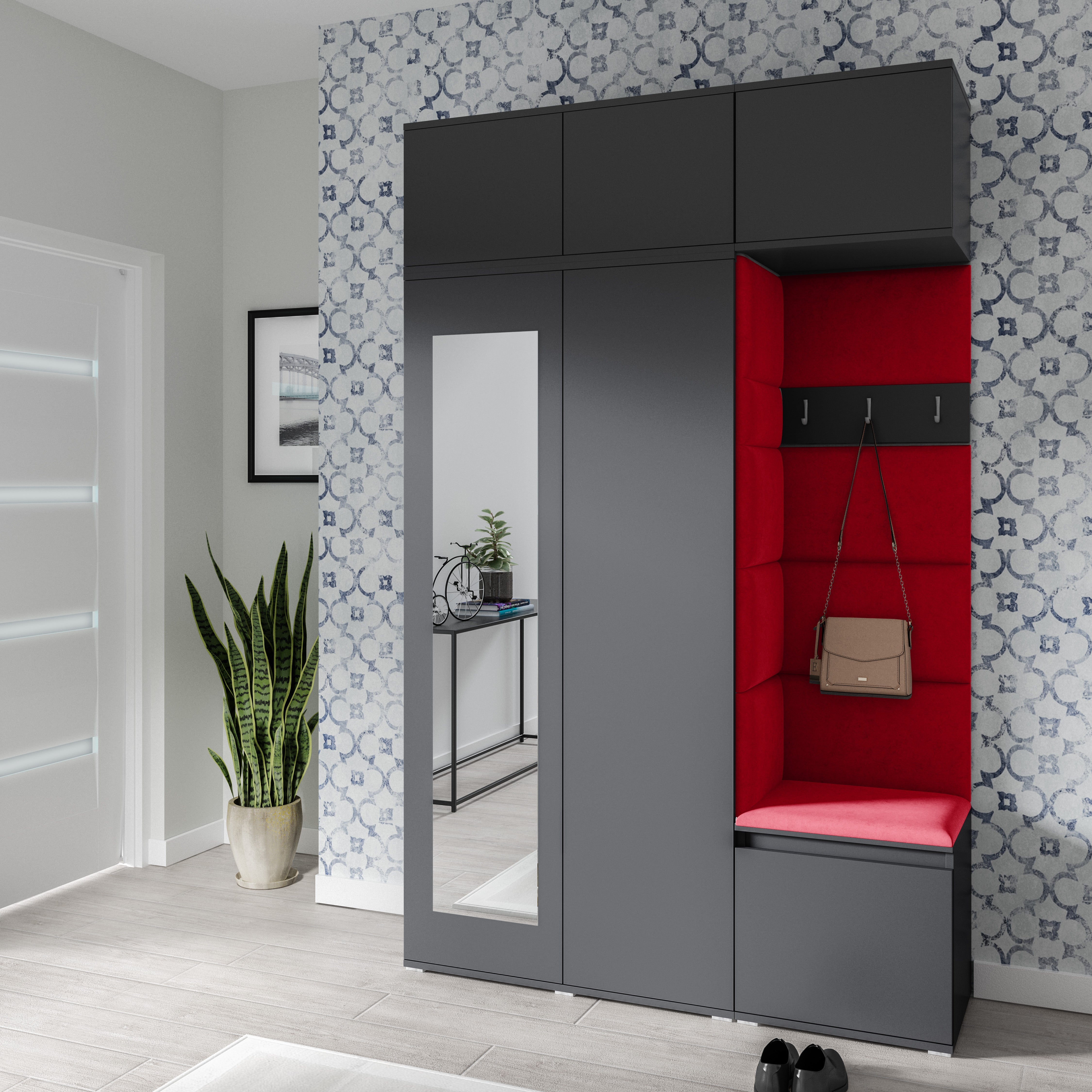 PK Emi 18 Hallway Wardrobe Graphite - Upholstered Panels in Various Colours