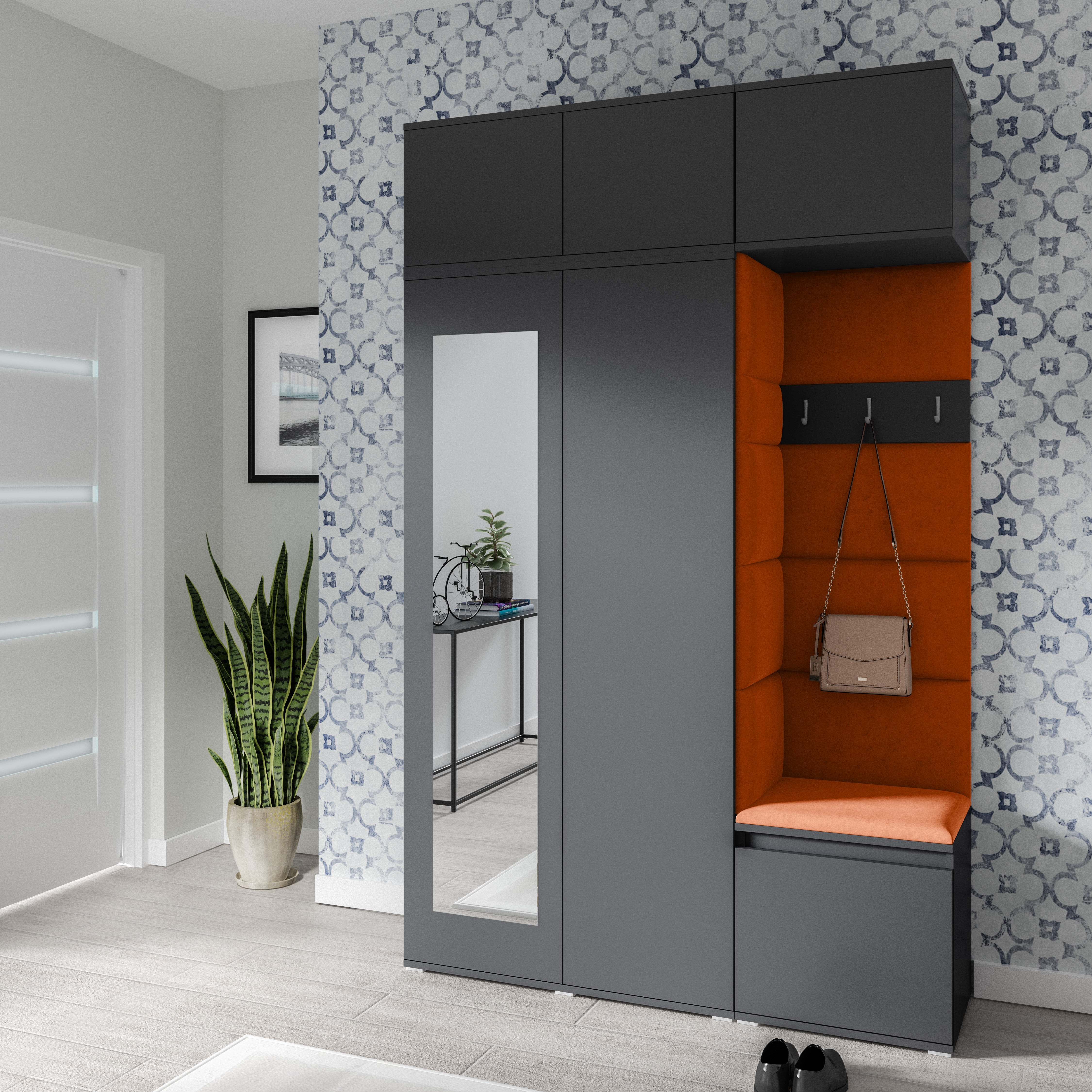 PK Emi 18 Hallway Wardrobe Graphite - Upholstered Panels in Various Colours