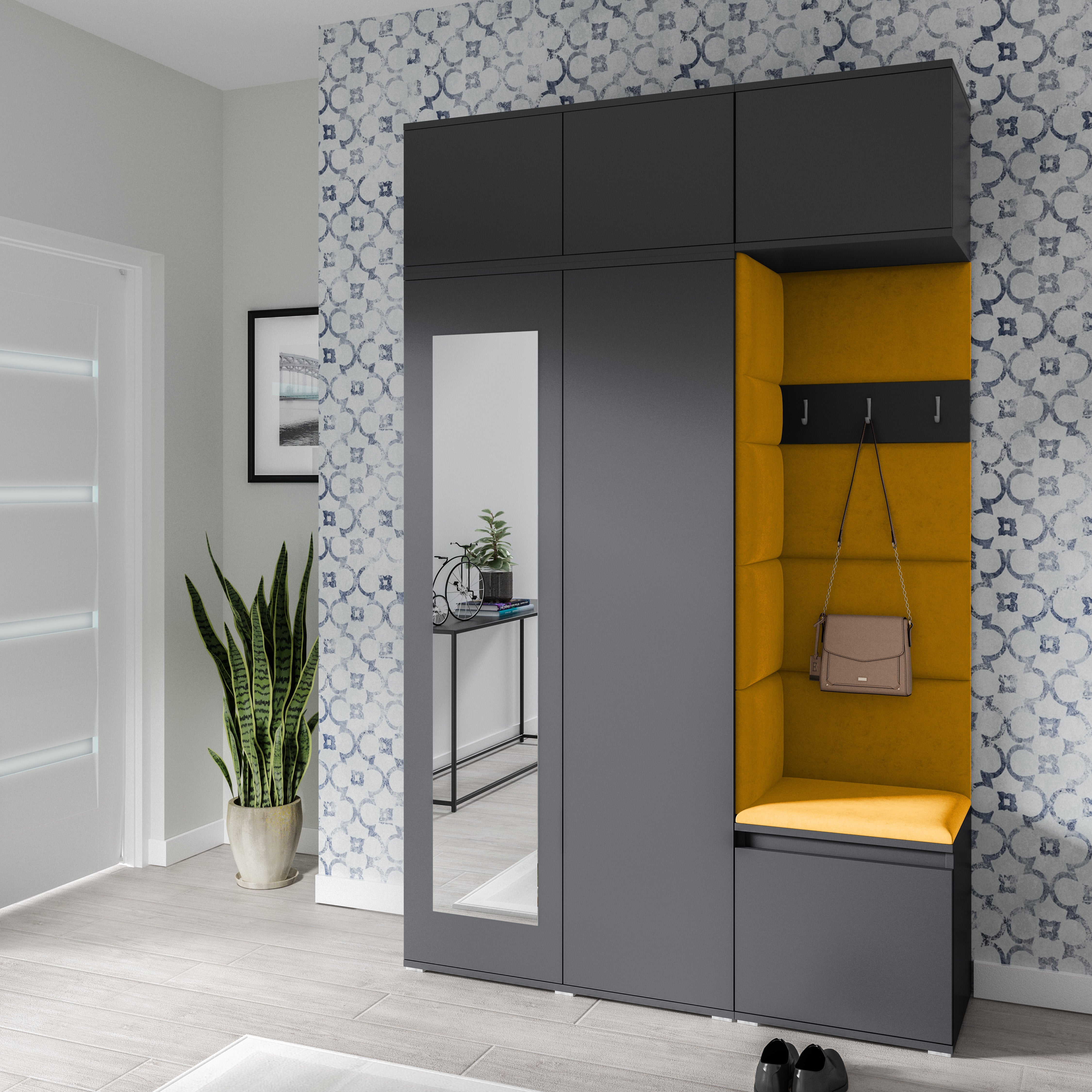 PK Emi 18 Hallway Wardrobe Graphite - Upholstered Panels in Various Colours