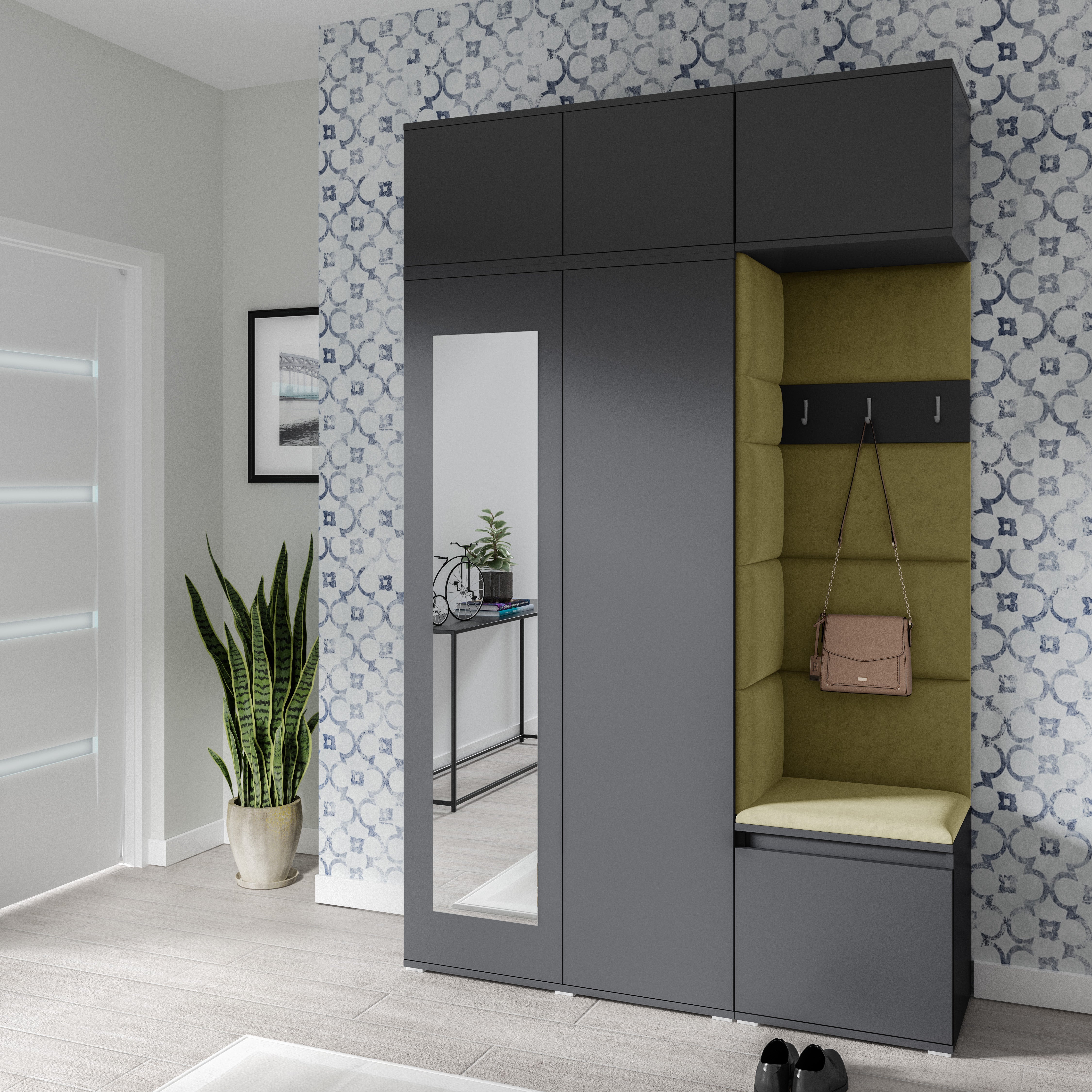 PK Emi 18 Hallway Wardrobe Graphite - Upholstered Panels in Various Colours
