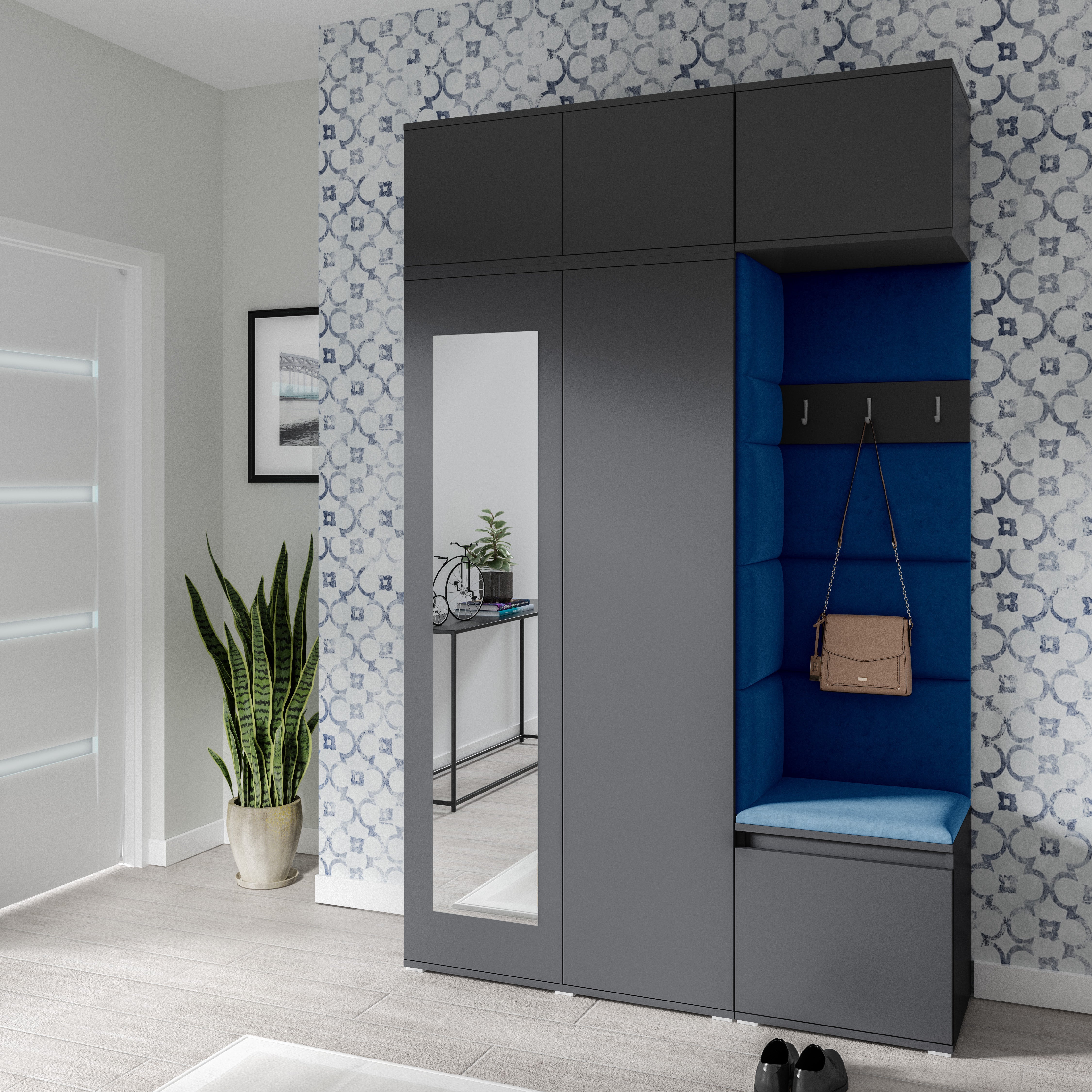 PK Emi 18 Hallway Wardrobe Graphite - Upholstered Panels in Various Colours