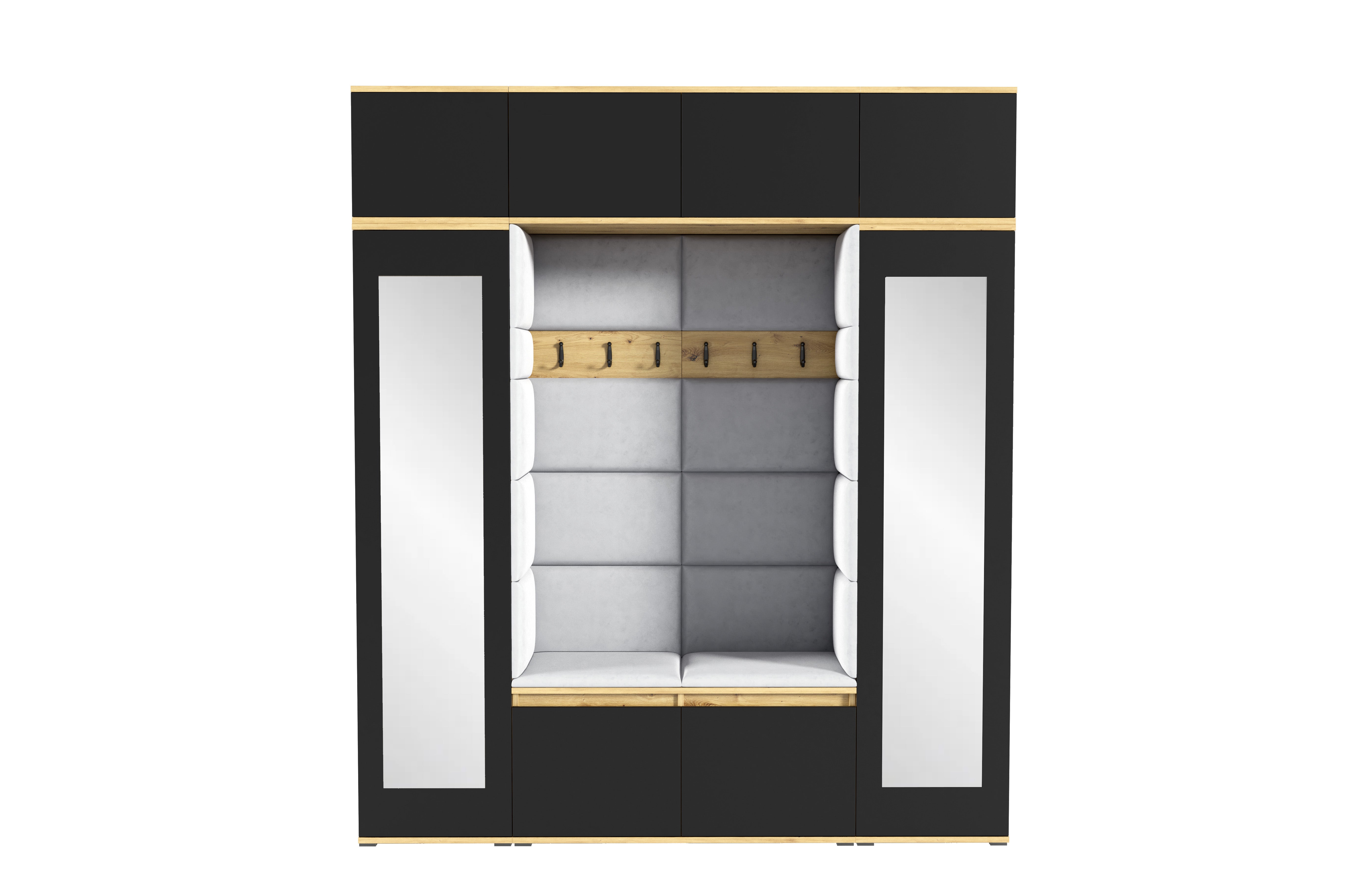 PK Emi 32 Hallway Wardrobe Aristan Oak\ Black- Upholstered Panels in Various Colours