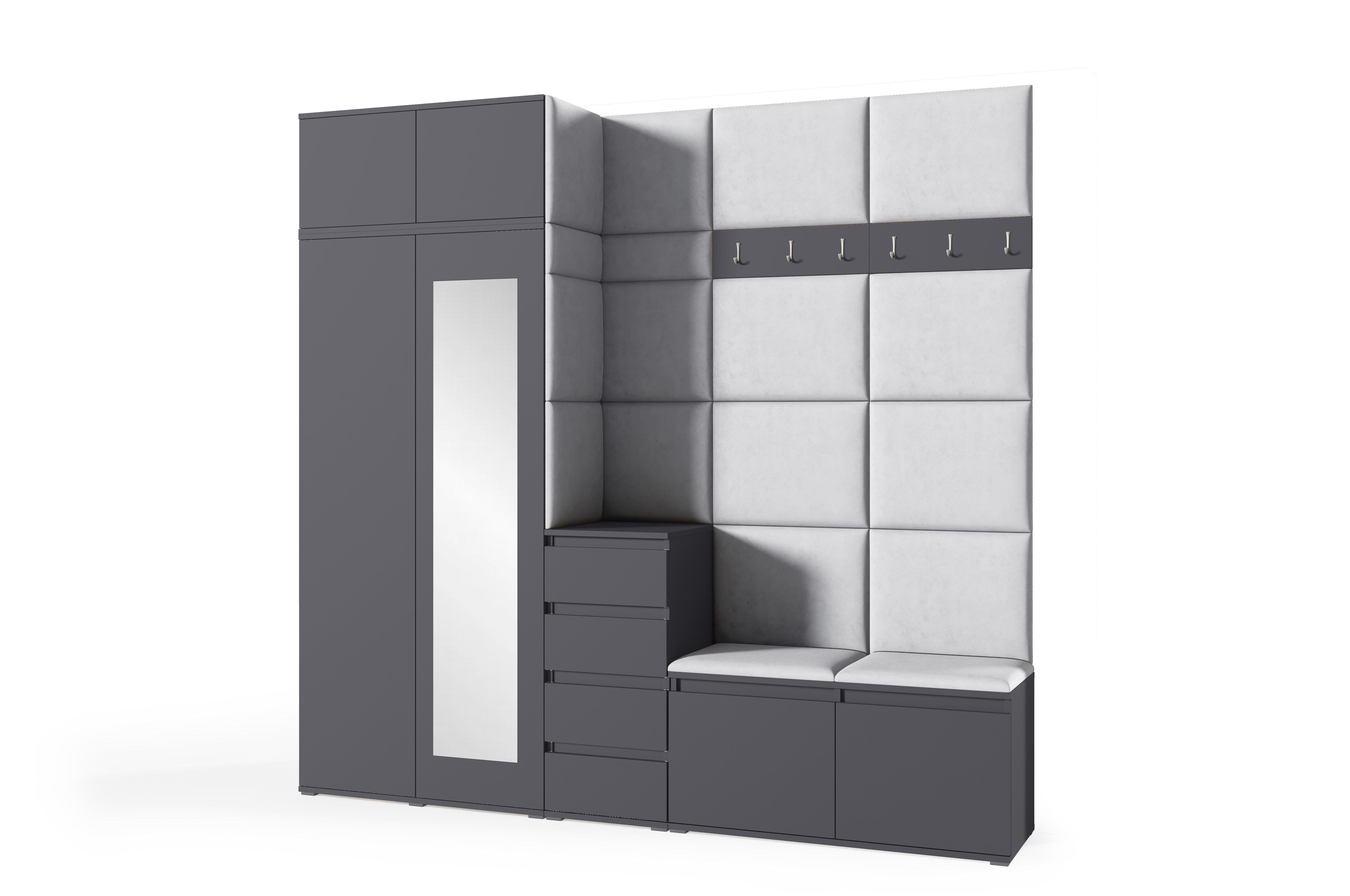 PK Emi 33 Hallway Wardrobe Graphite - Upholstered Panels in Various Colours