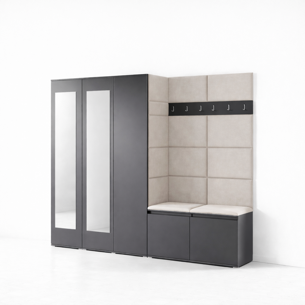 PK Emi 15 Hallway Wardrobe Graphite - Upholstered Panels in Various Colours