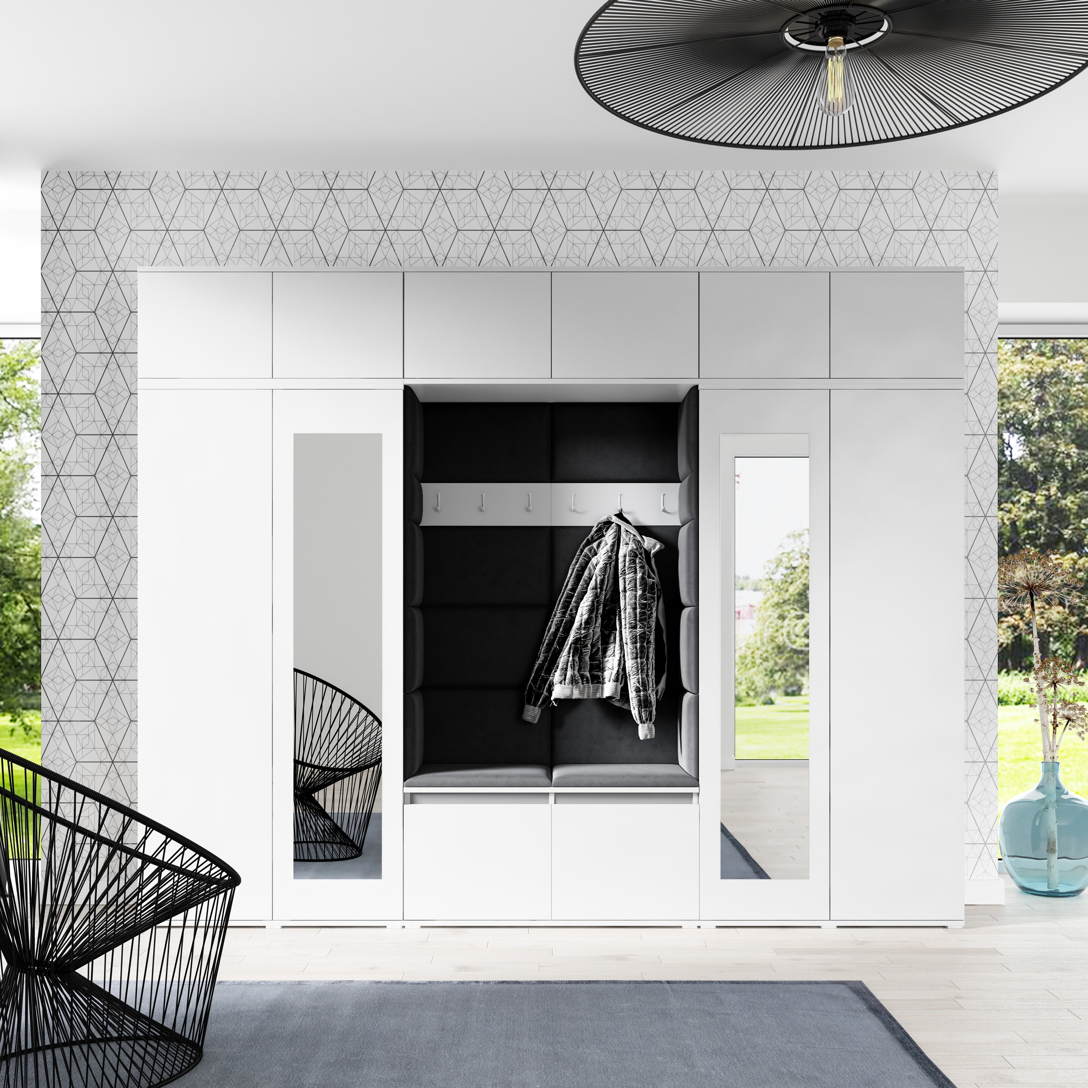 PK Emi 17 Hallway Wardrobe White - Upholstered Panels in Various Colours