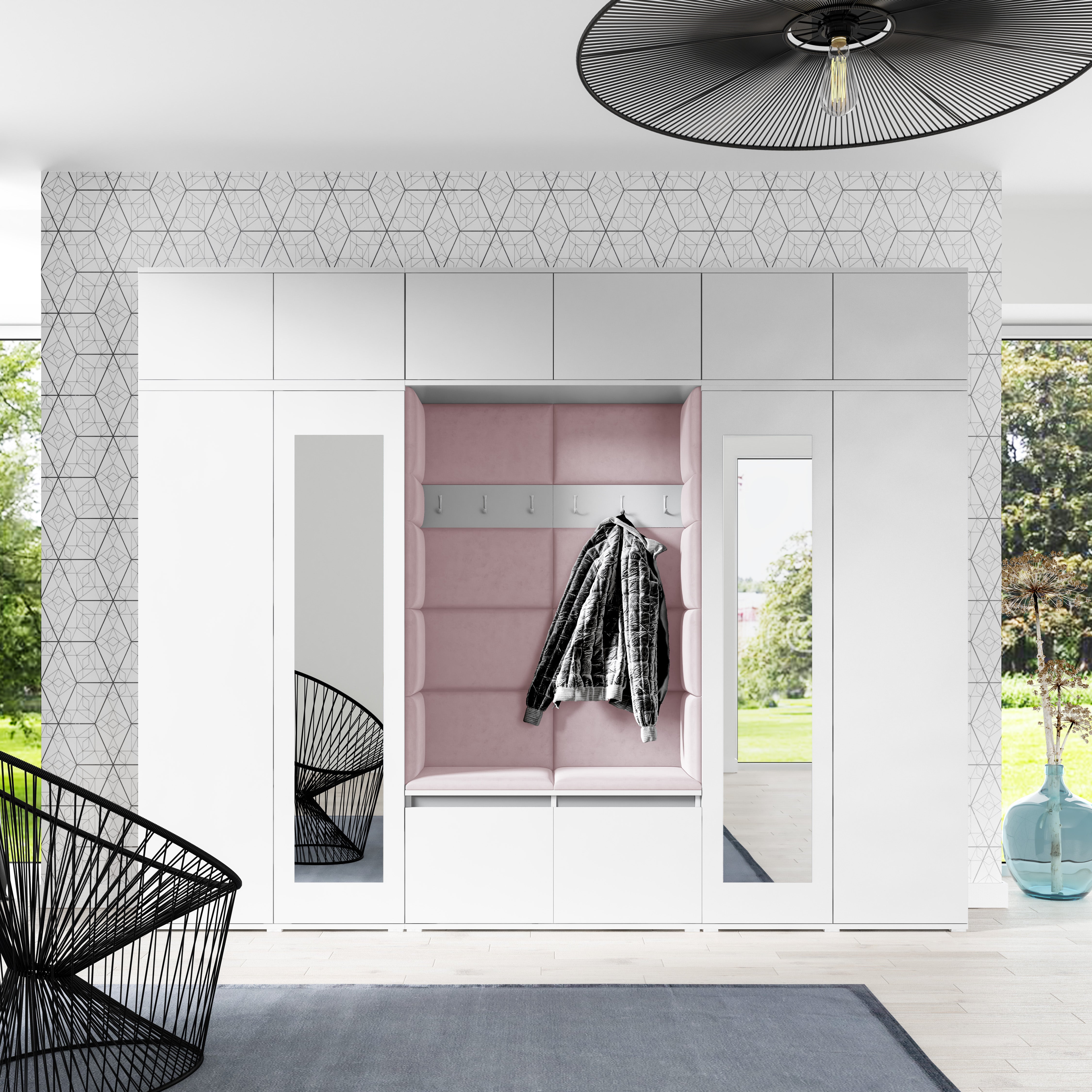 PK Emi 17 Hallway Wardrobe White - Upholstered Panels in Various Colours