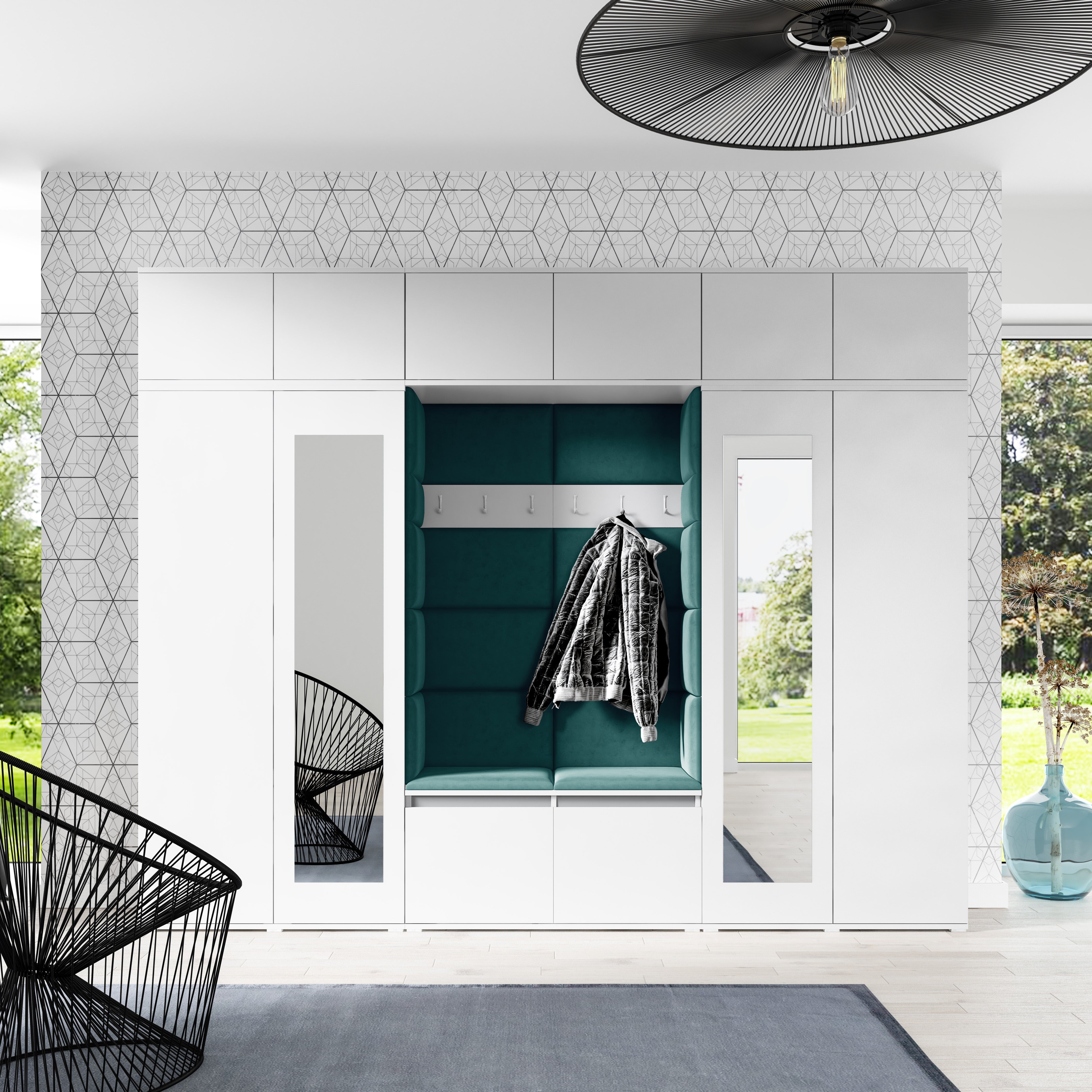 PK Emi 17 Hallway Wardrobe White - Upholstered Panels in Various Colours