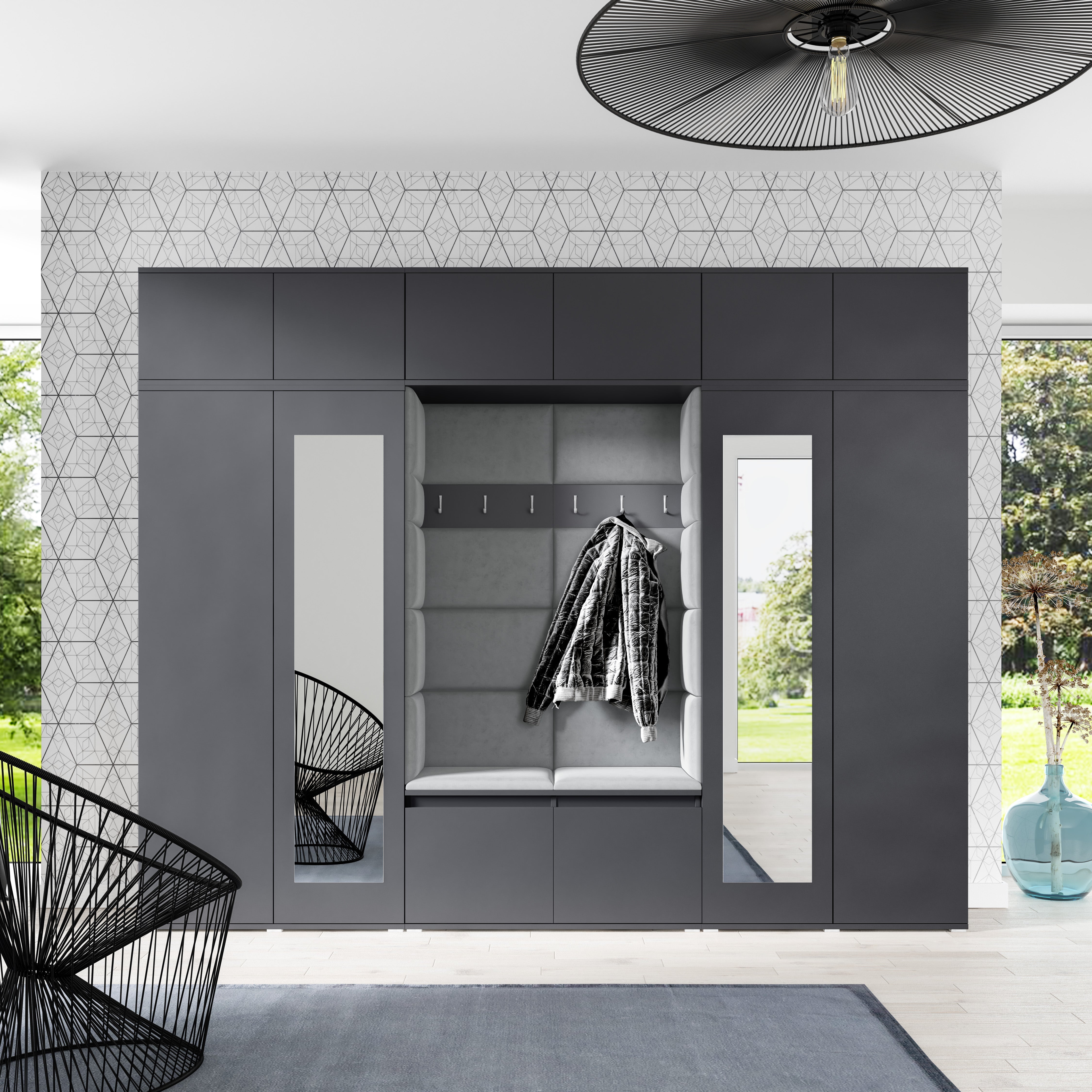 PK Emi 17 Flurschrank Graphit - Gepolsterte Paneele in verschiedenen Farben