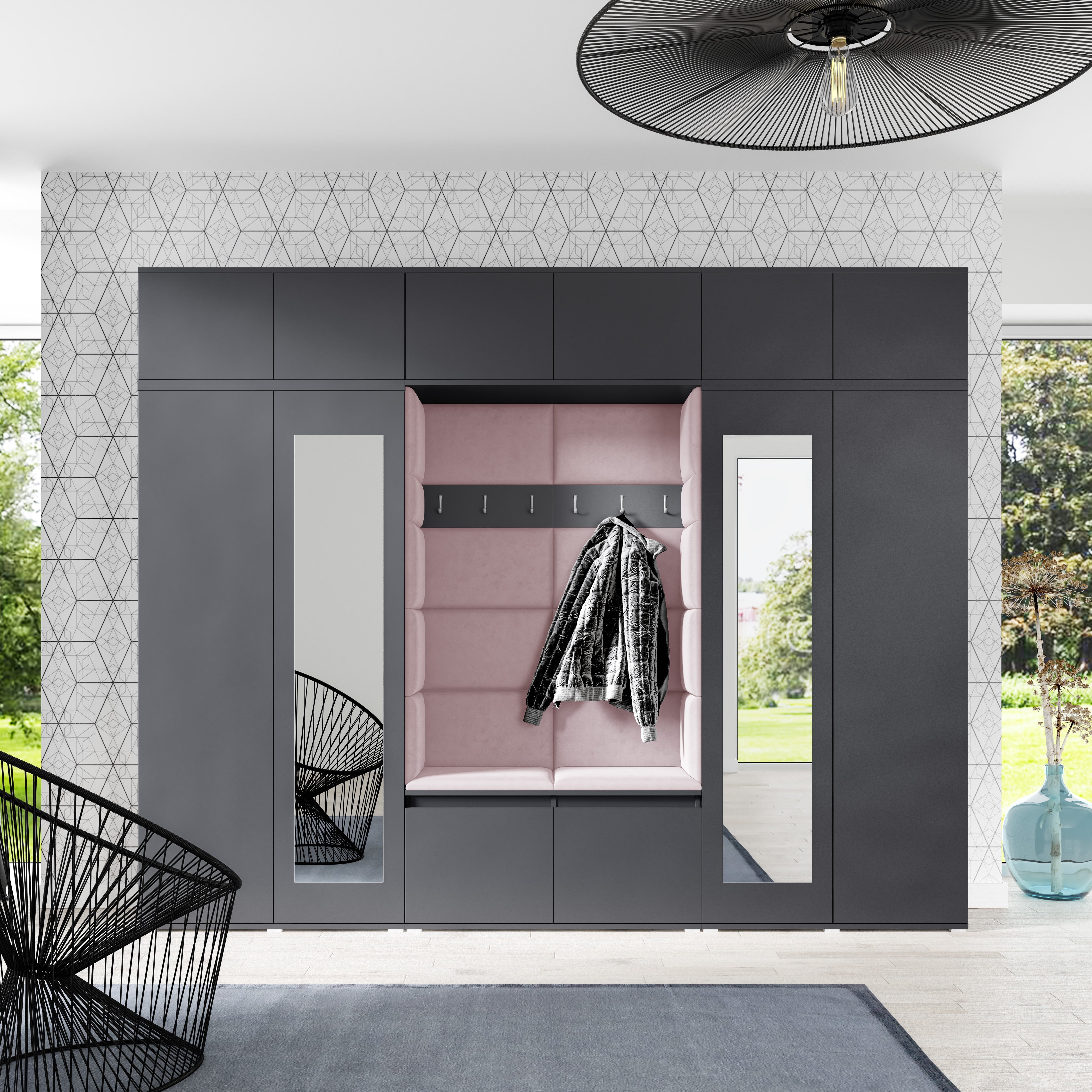 PK Emi 17 Flurschrank Graphit - Gepolsterte Paneele in verschiedenen Farben