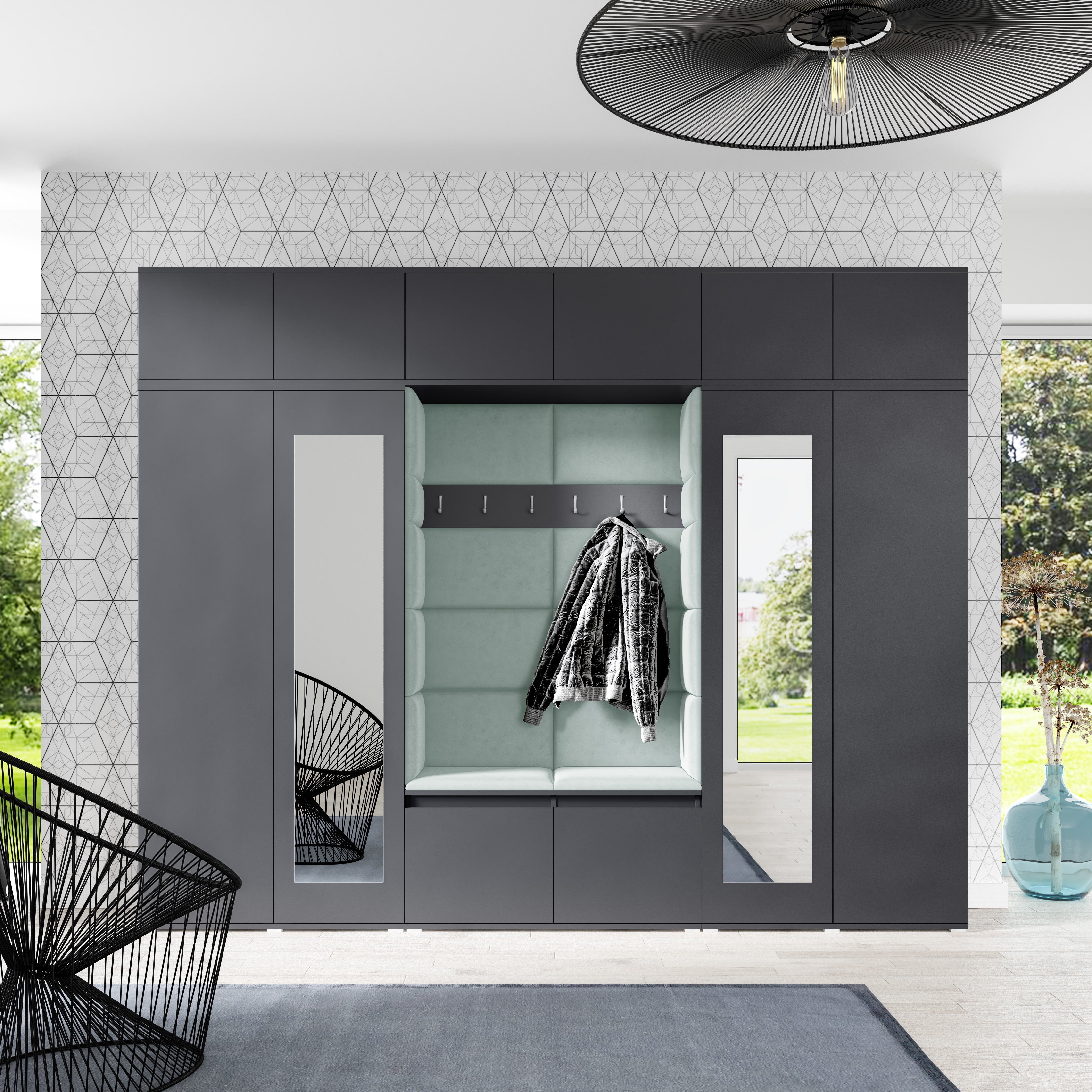 PK Emi 17 Flurschrank Graphit - Gepolsterte Paneele in verschiedenen Farben