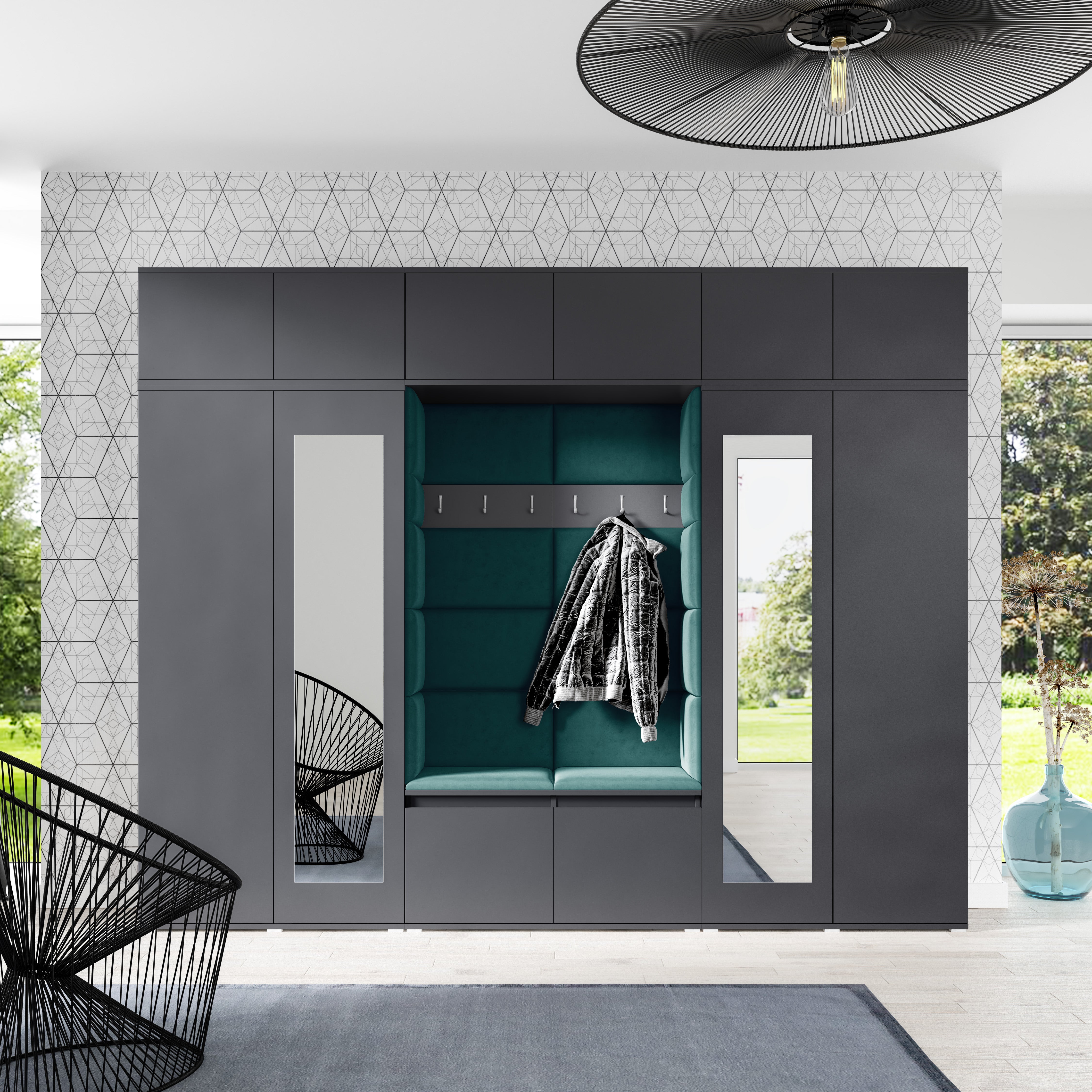 PK Emi 17 Flurschrank Graphit - Gepolsterte Paneele in verschiedenen Farben