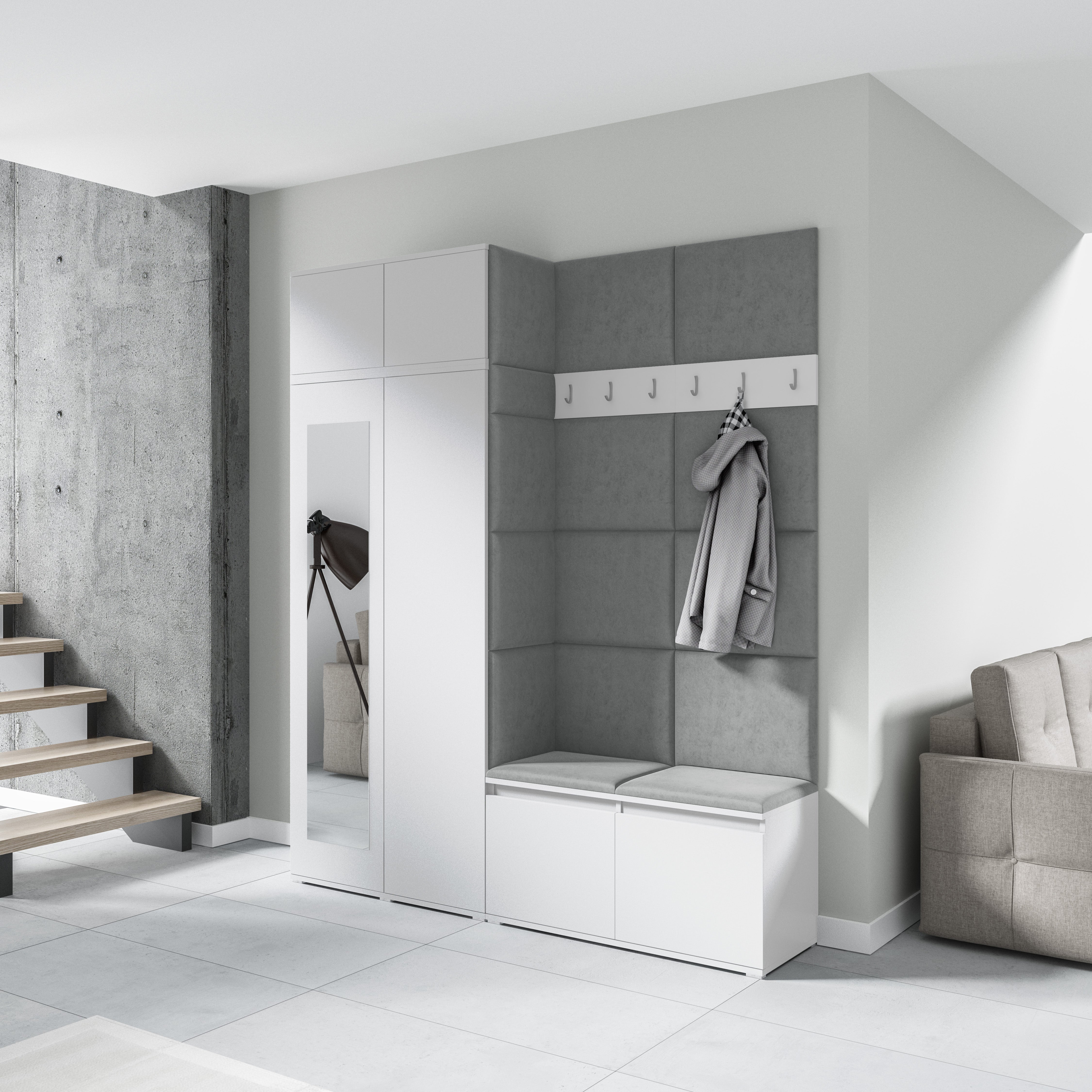 PK Emi 19 Hallway Wardrobe White - Upholstered Panels in Various Colours