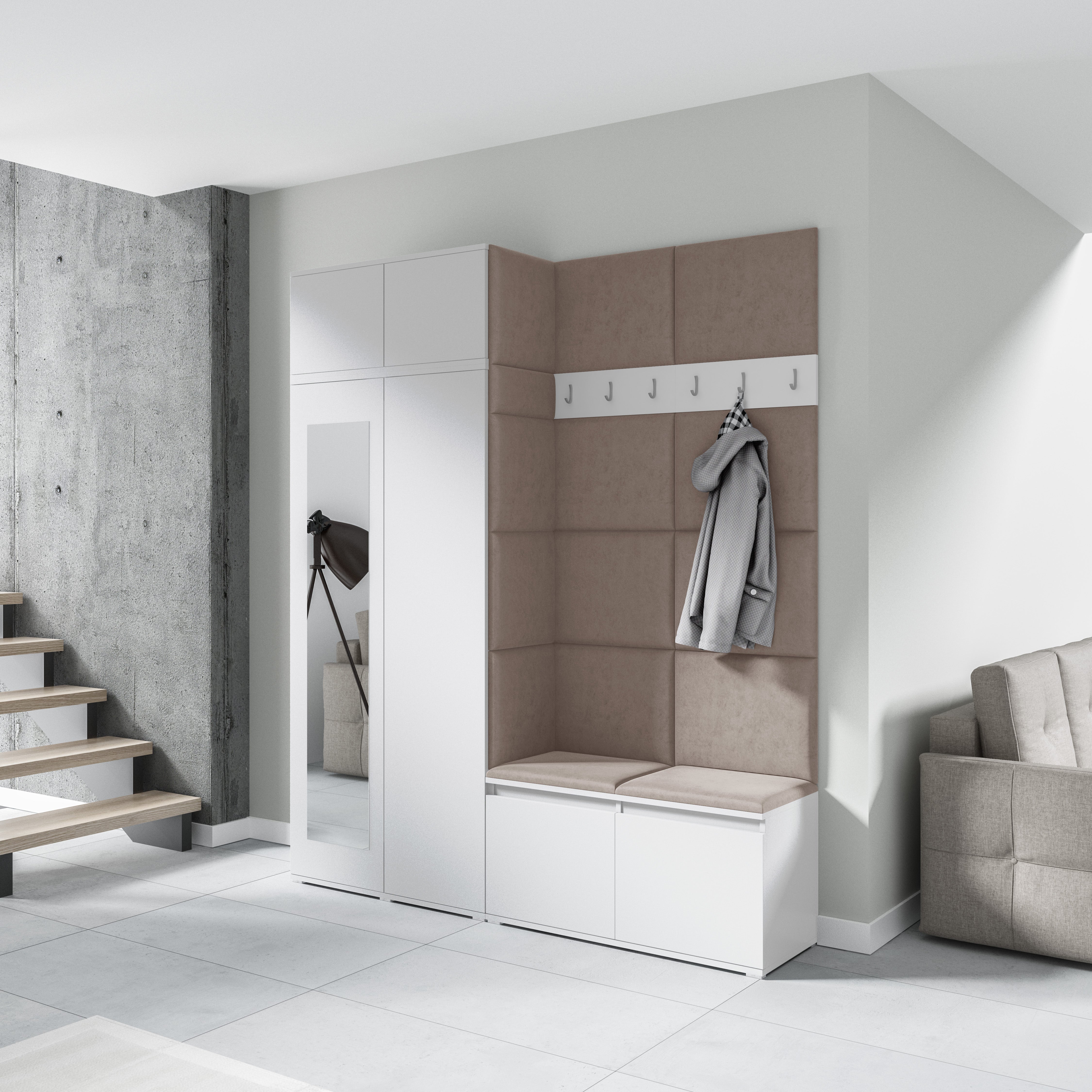 PK Emi 19 Hallway Wardrobe White - Upholstered Panels in Various Colours