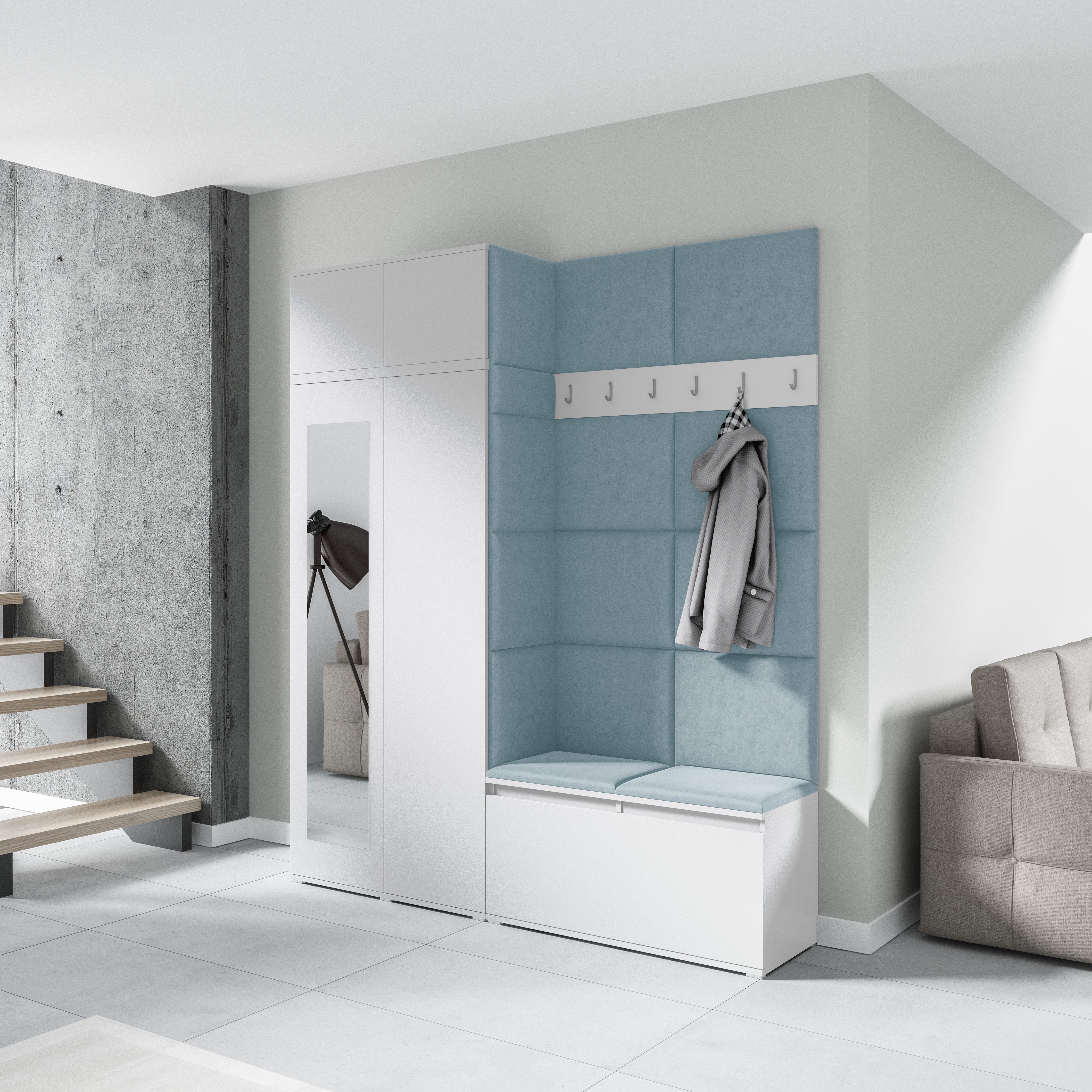 PK Emi 19 Hallway Wardrobe White - Upholstered Panels in Various Colours