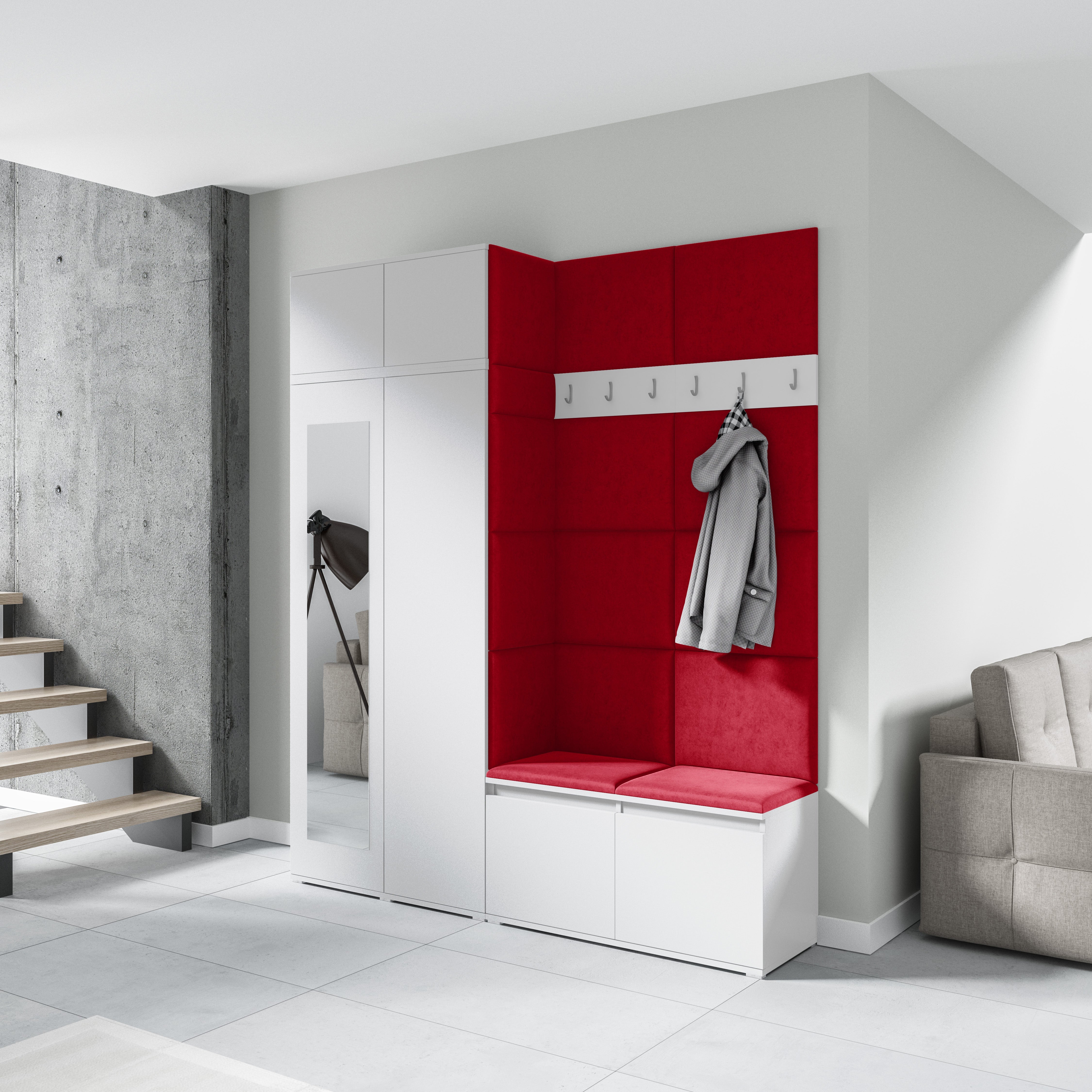 PK Emi 19 Hallway Wardrobe White - Upholstered Panels in Various Colours