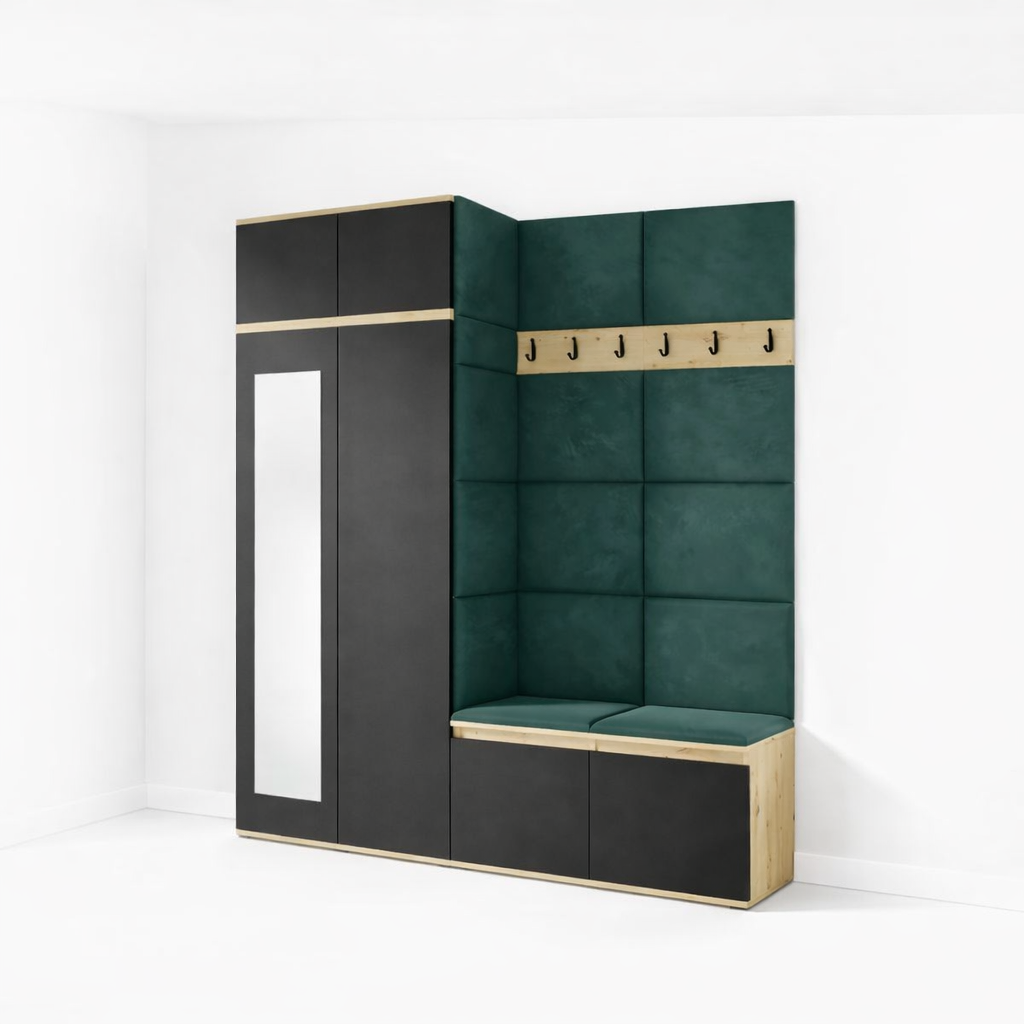 PK Emi 19 Hallway Wardrobe Artisan Oak / Black - Upholstered Panels in Various Colours