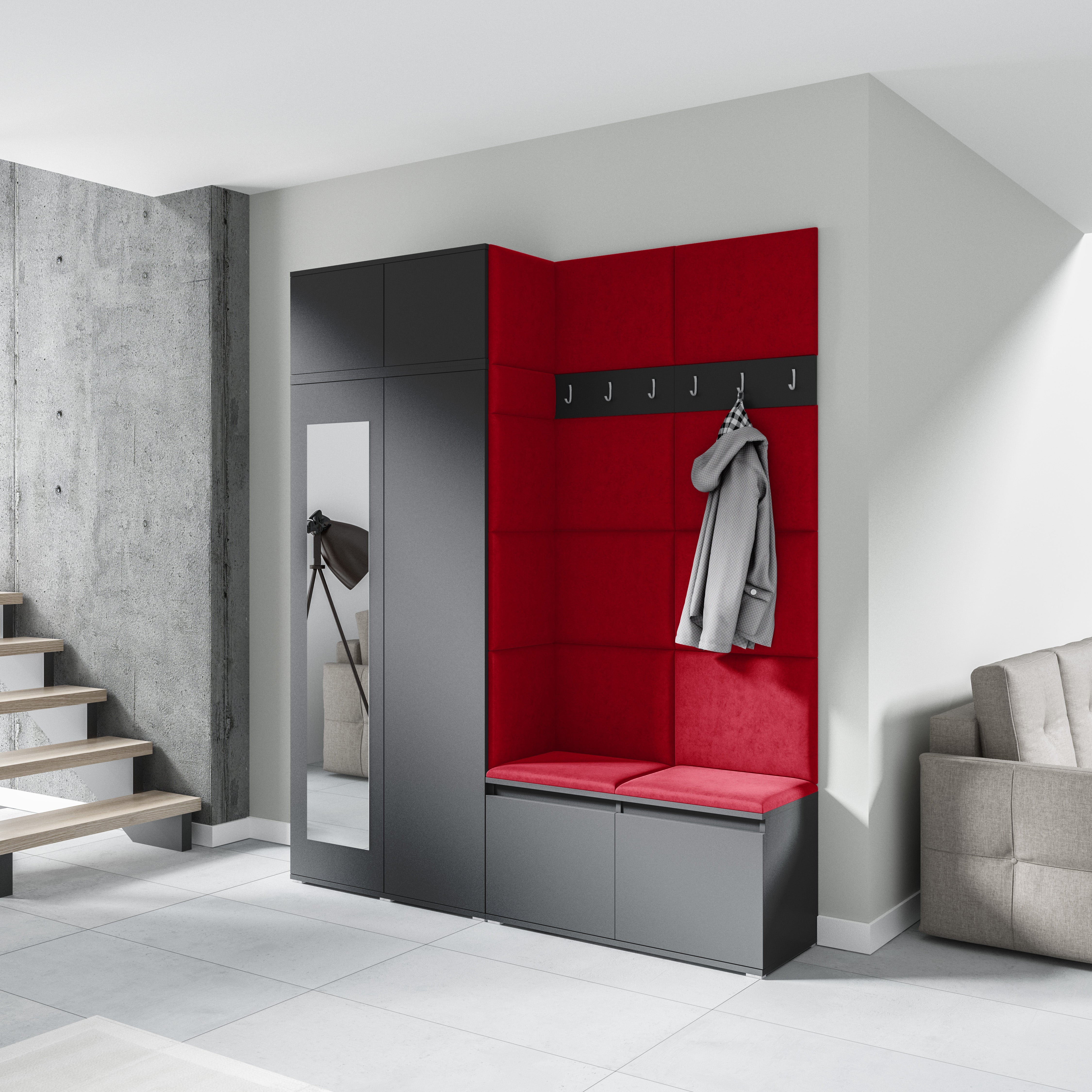 PK Emi 19 Flurschrank Graphit - Gepolsterte Paneele in verschiedenen Farben