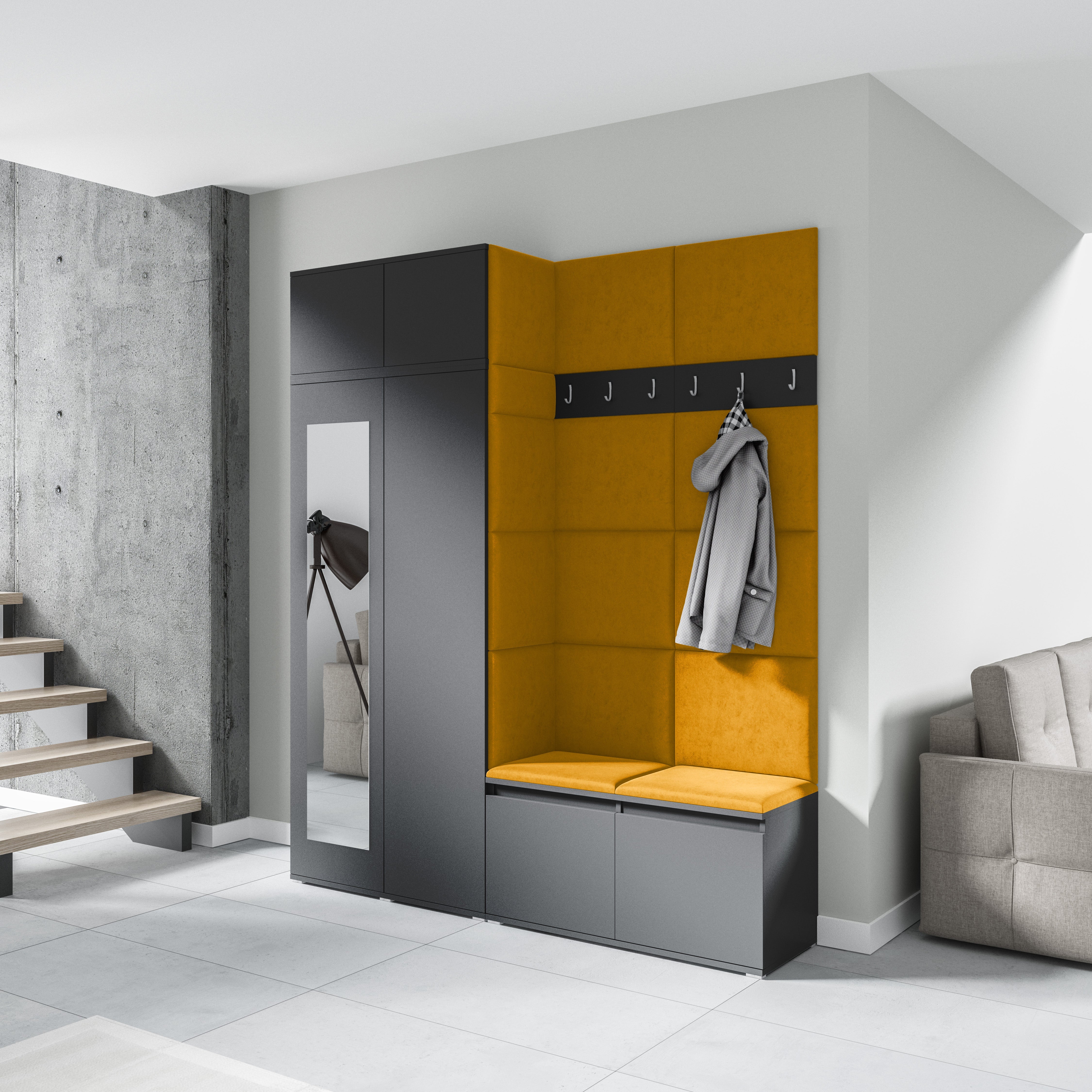 PK Emi 19 Flurschrank Graphit - Gepolsterte Paneele in verschiedenen Farben