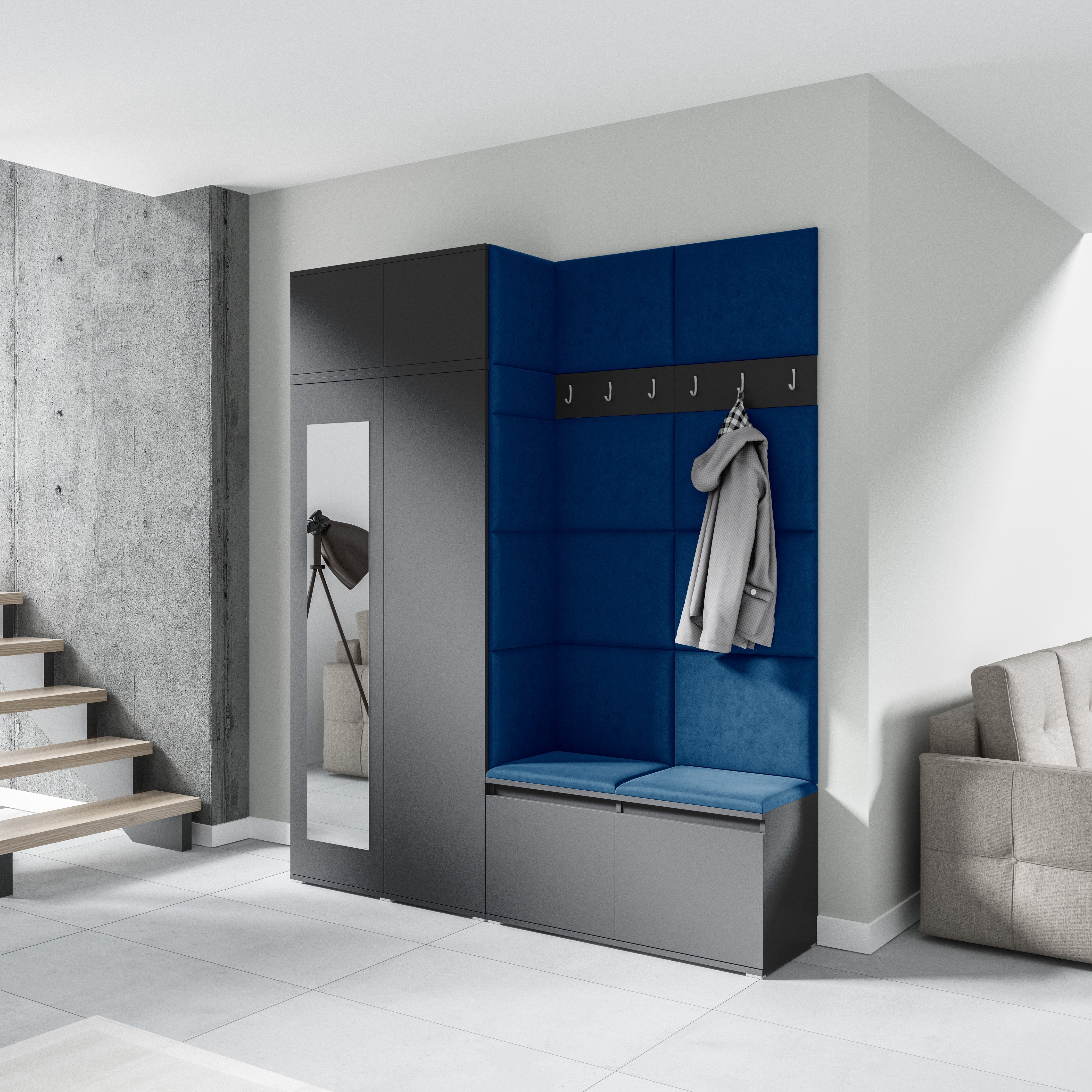 PK Emi 19 Flurschrank Graphit - Gepolsterte Paneele in verschiedenen Farben