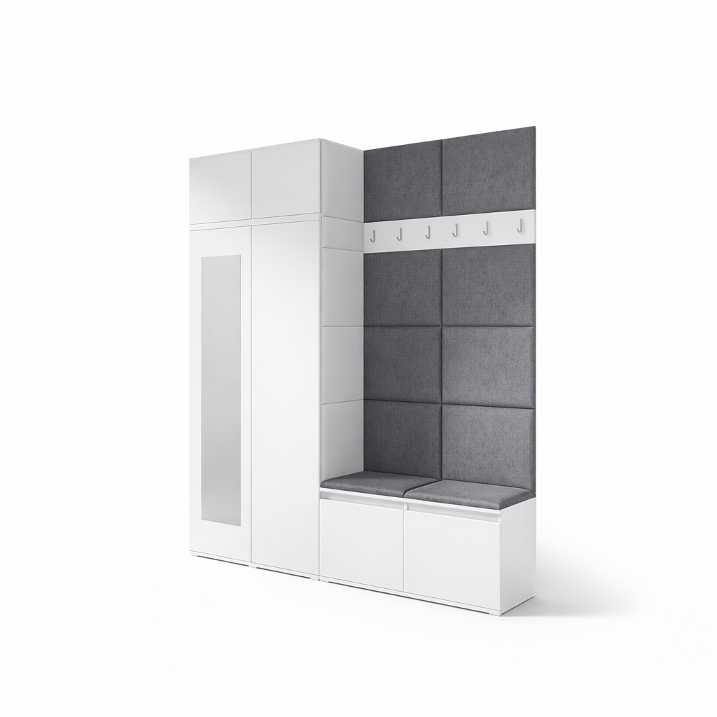 PK Emi 19 Hallway Wardrobe White - Upholstered Panels in Various Colours