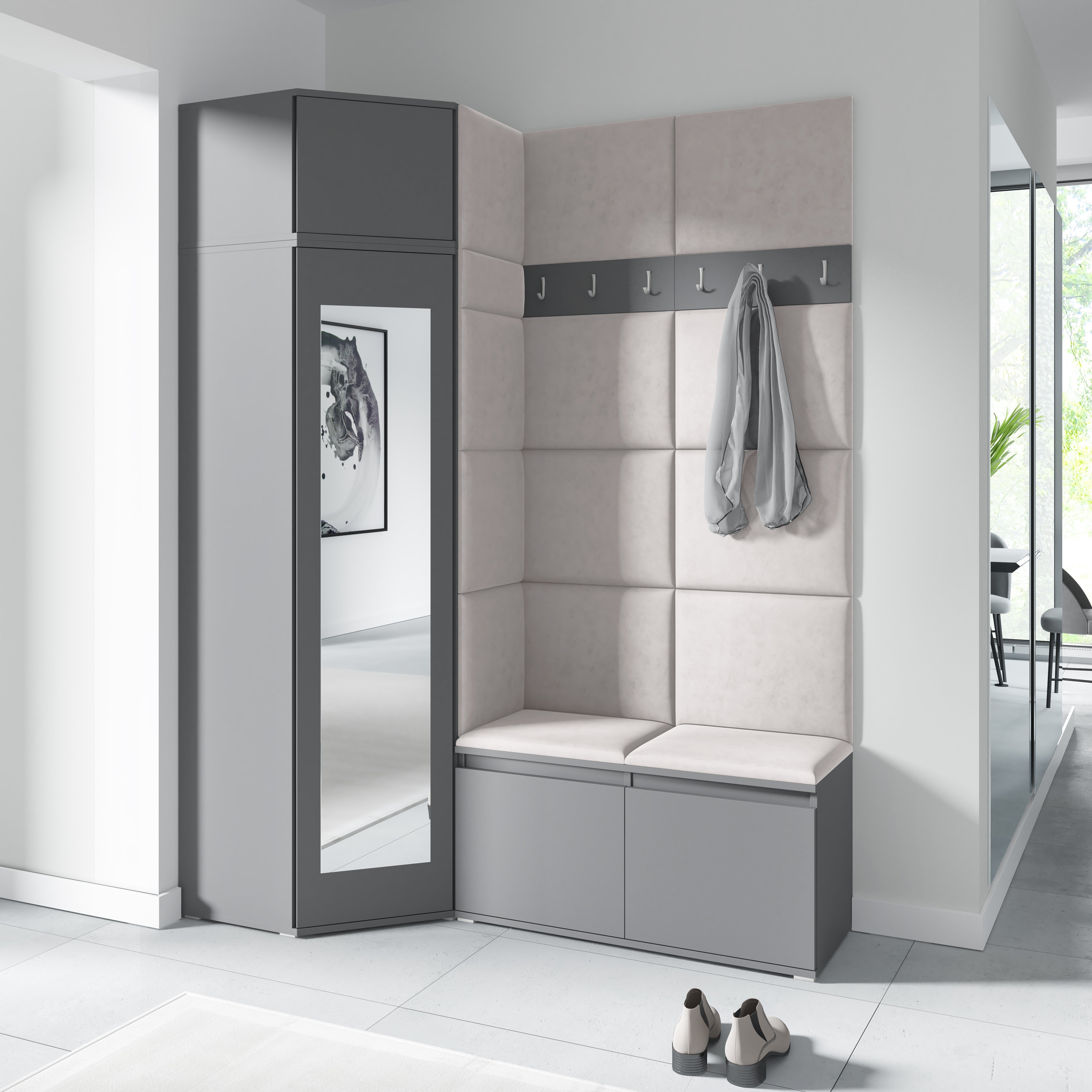 PK Emi 37 Hallway Wardrobe Graphite - Upholstered Panels in Various Colours