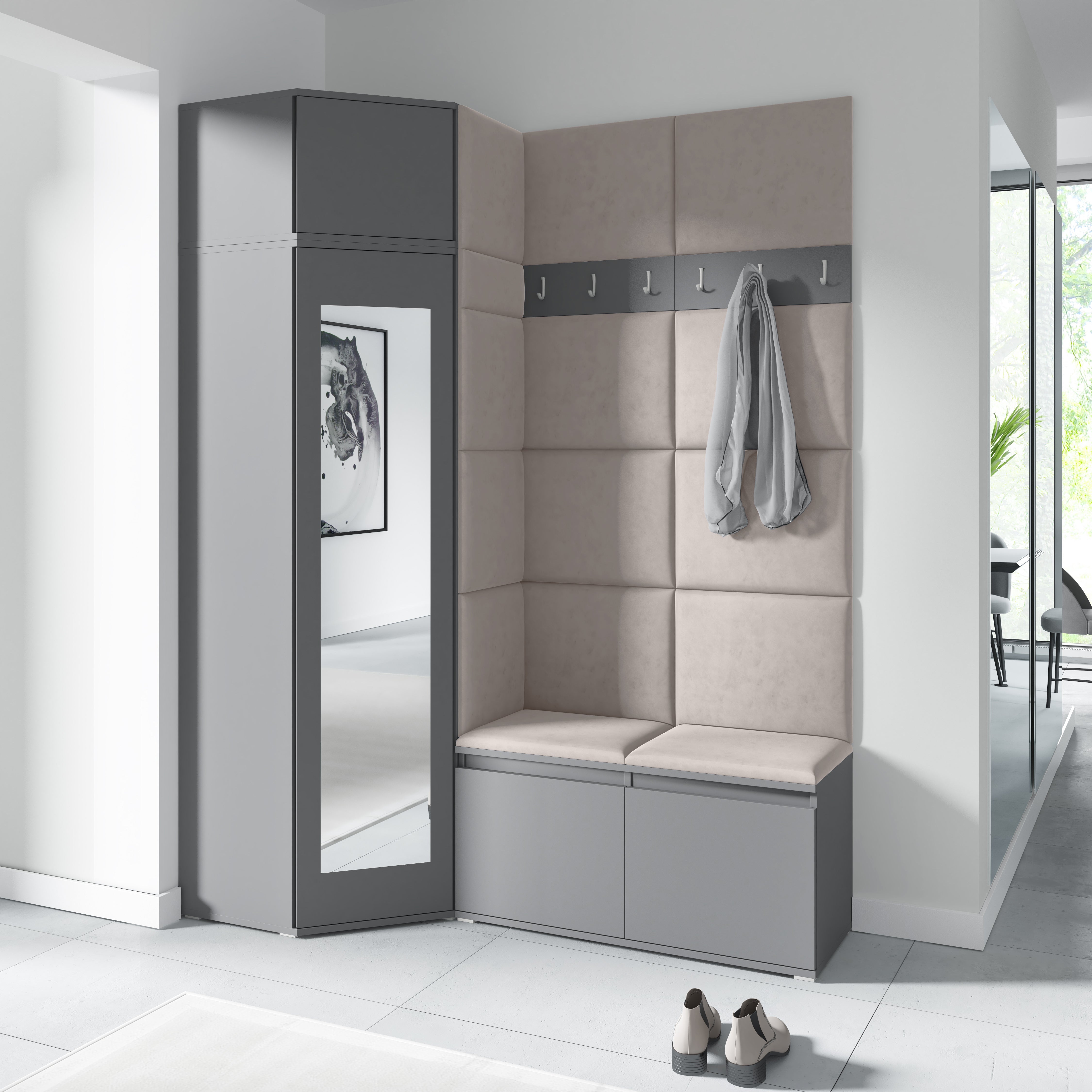 PK Emi 37 Hallway Wardrobe Graphite - Upholstered Panels in Various Colours