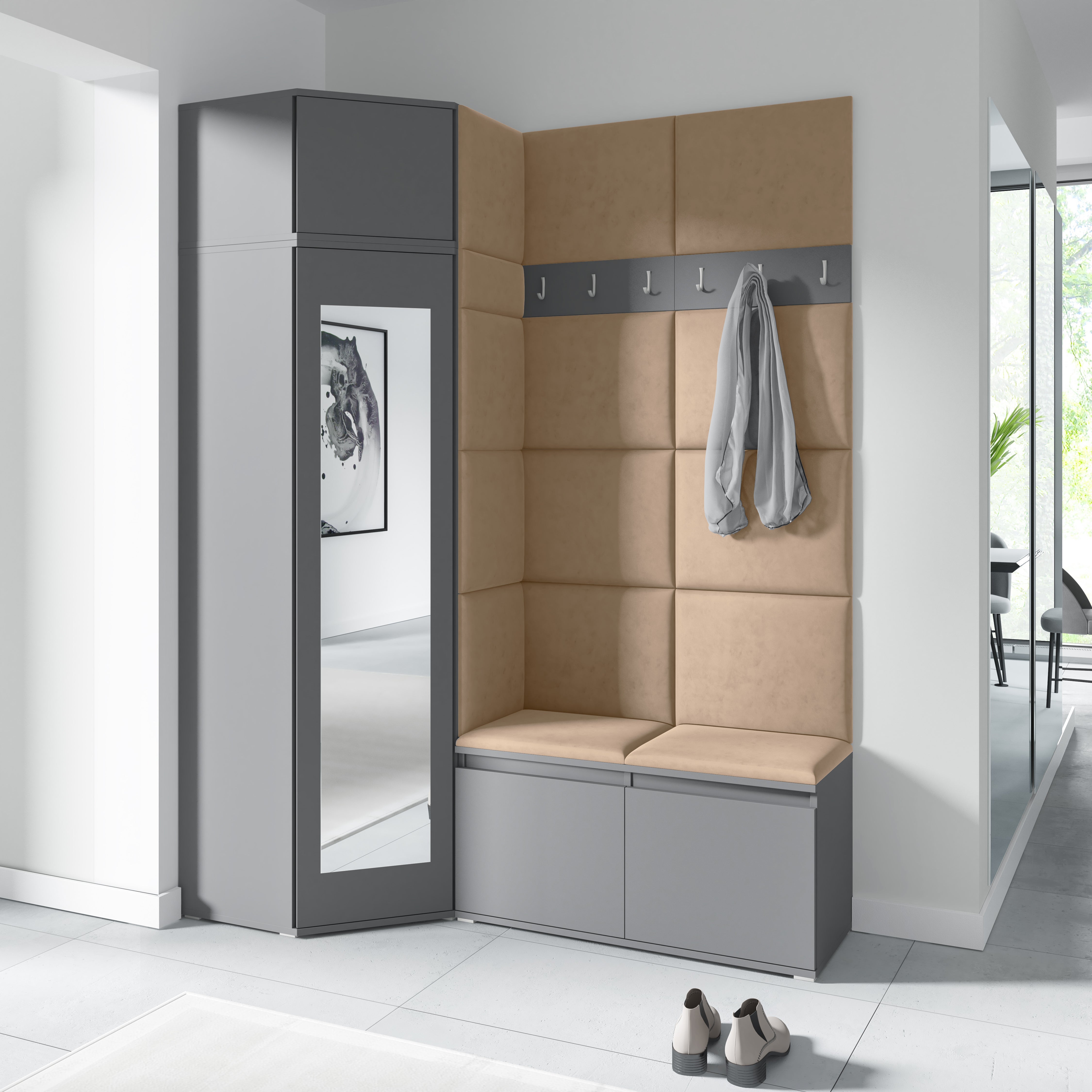 PK Emi 37 Hallway Wardrobe Graphite - Upholstered Panels in Various Colours