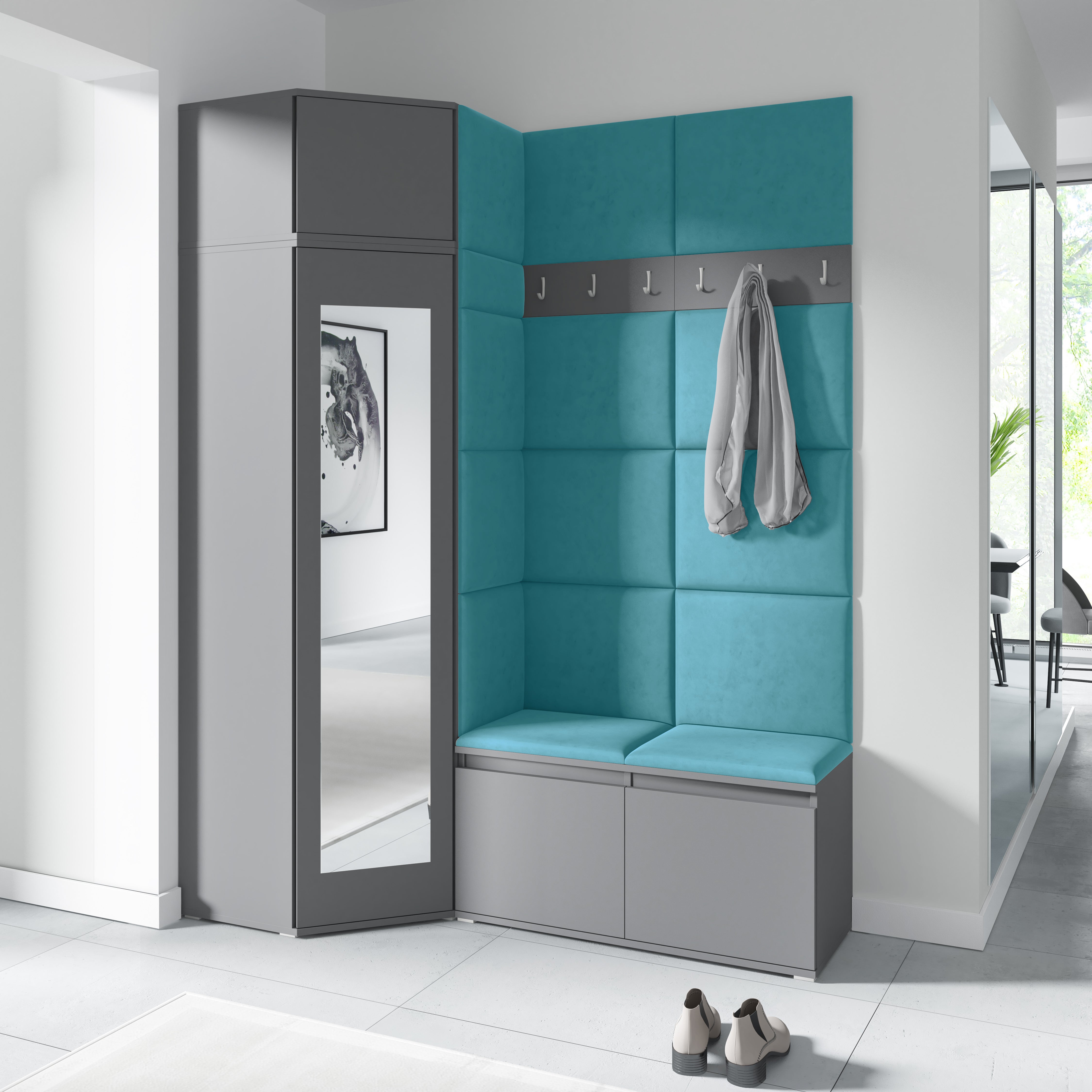 PK Emi 37 Hallway Wardrobe Graphite - Upholstered Panels in Various Colours