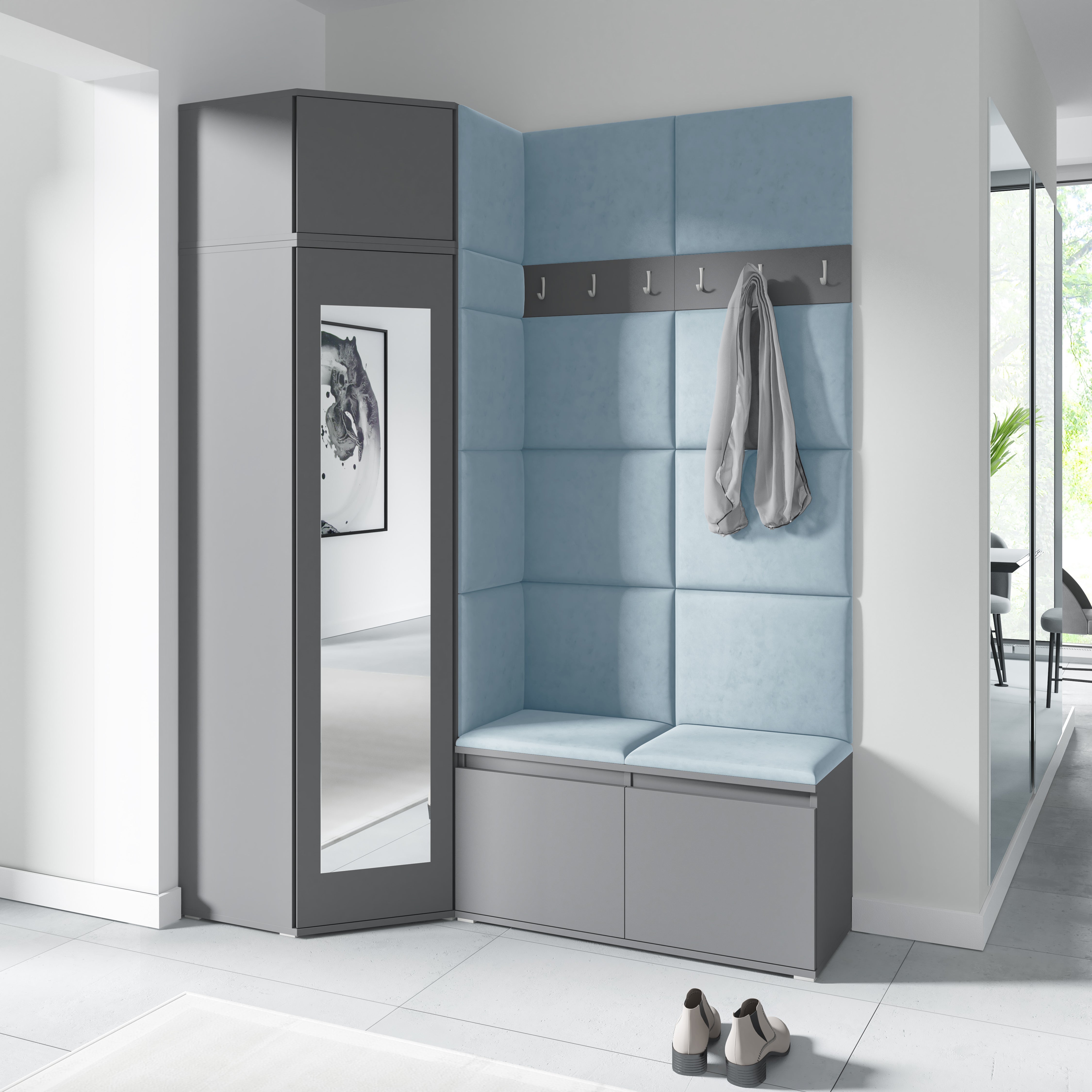 PK Emi 37 Hallway Wardrobe Graphite - Upholstered Panels in Various Colours