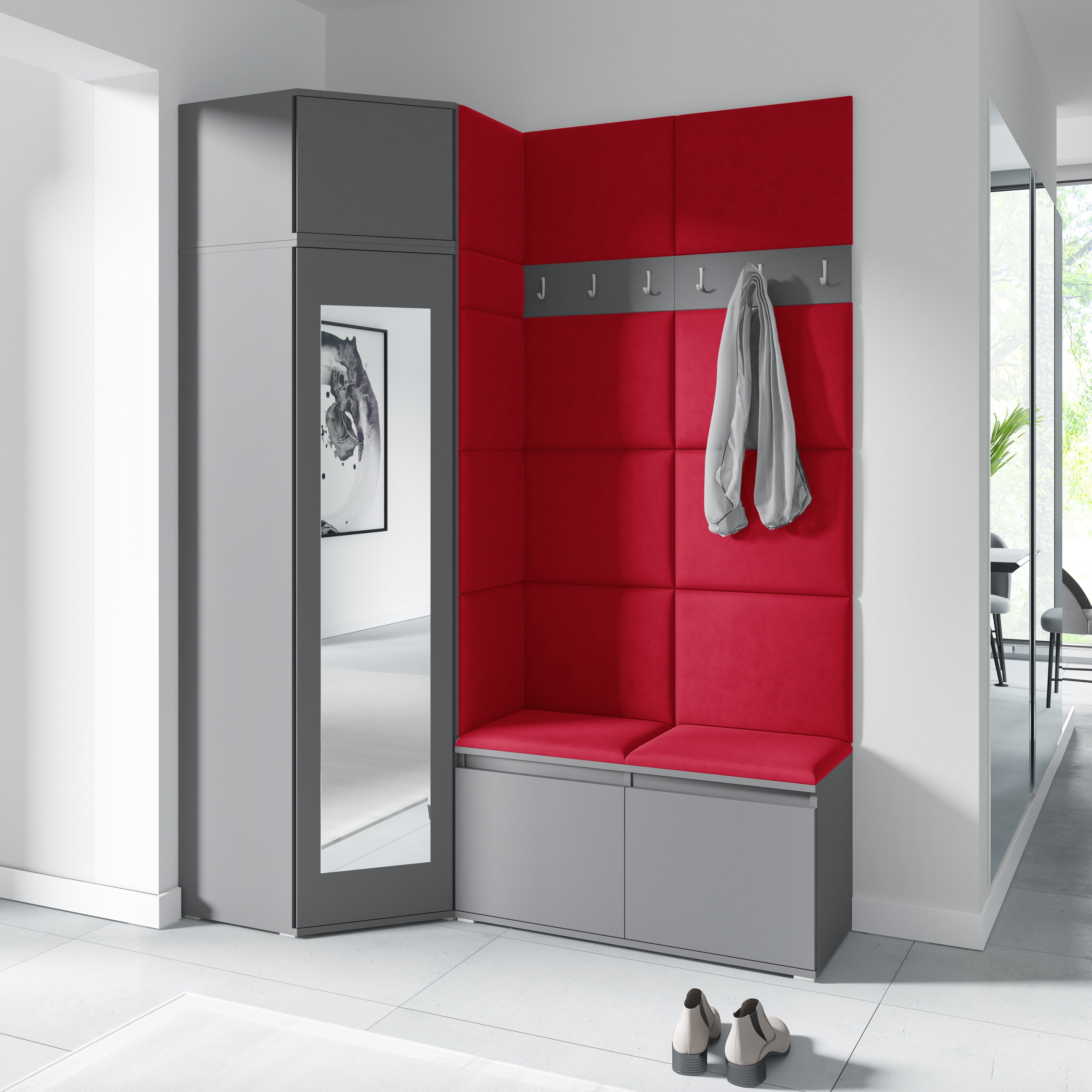 PK Emi 37 Hallway Wardrobe Graphite - Upholstered Panels in Various Colours