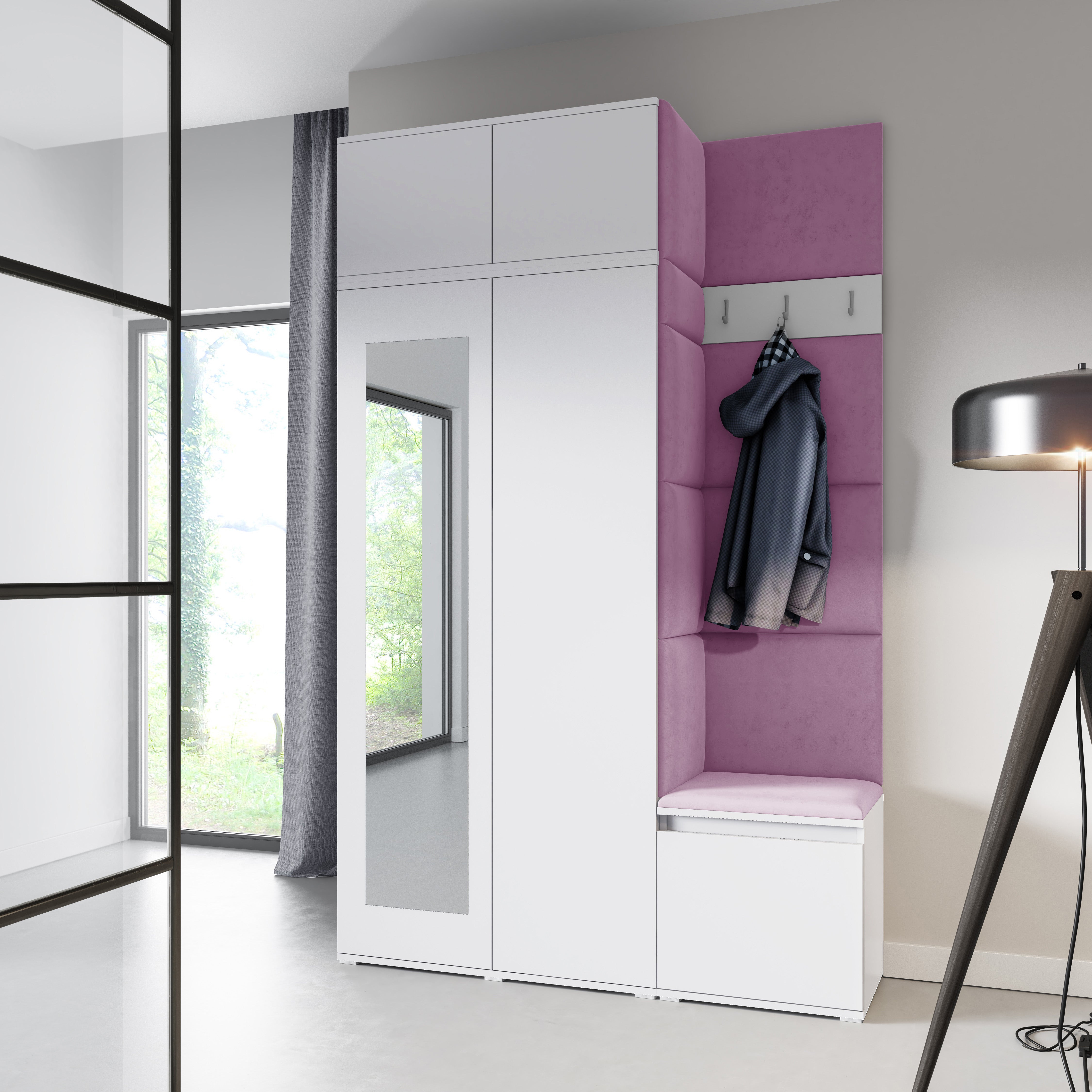 PK Emi 20 Hallway Wardrobe White - Upholstered Panels in Various Colours