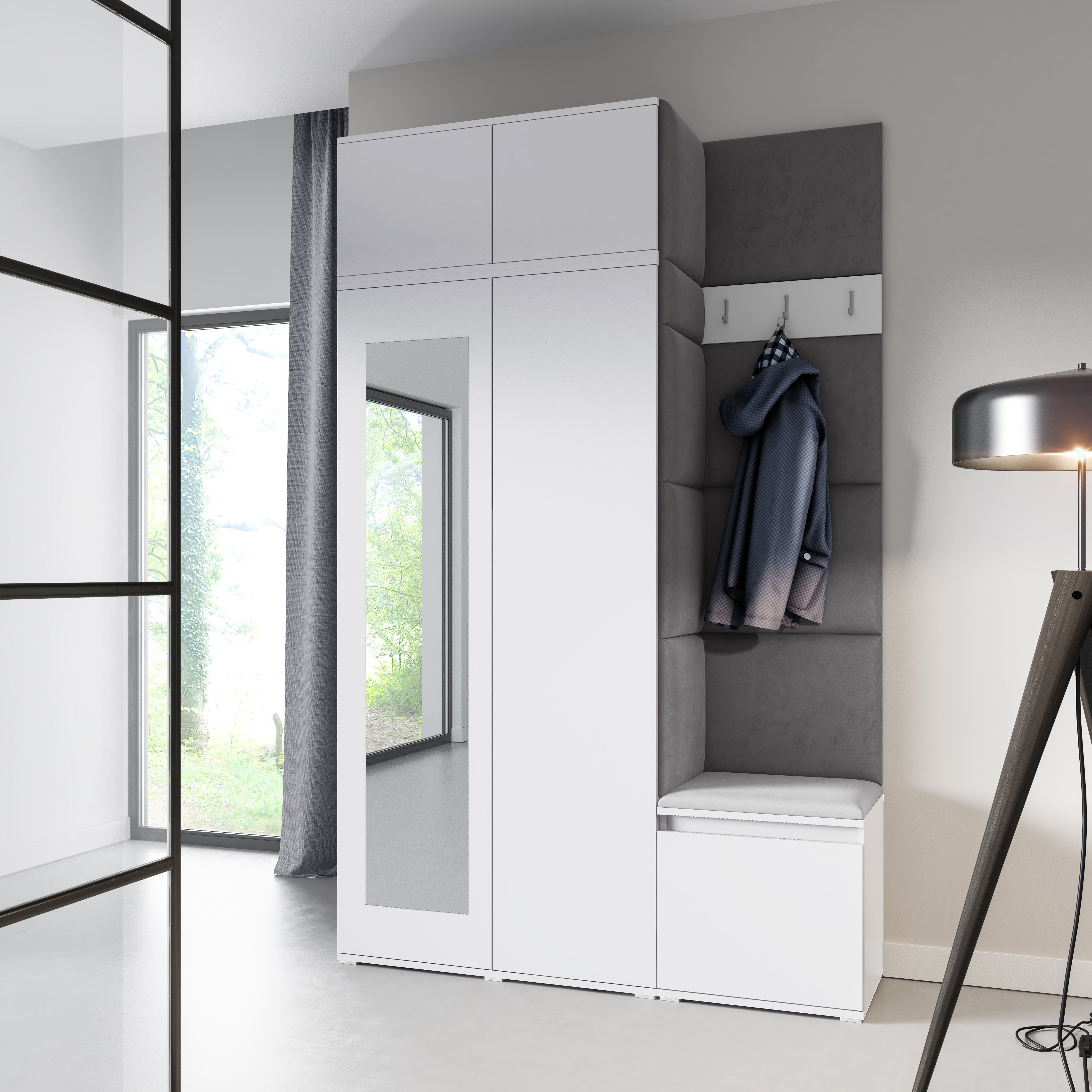 PK Emi 20 Hallway Wardrobe White - Upholstered Panels in Various Colours