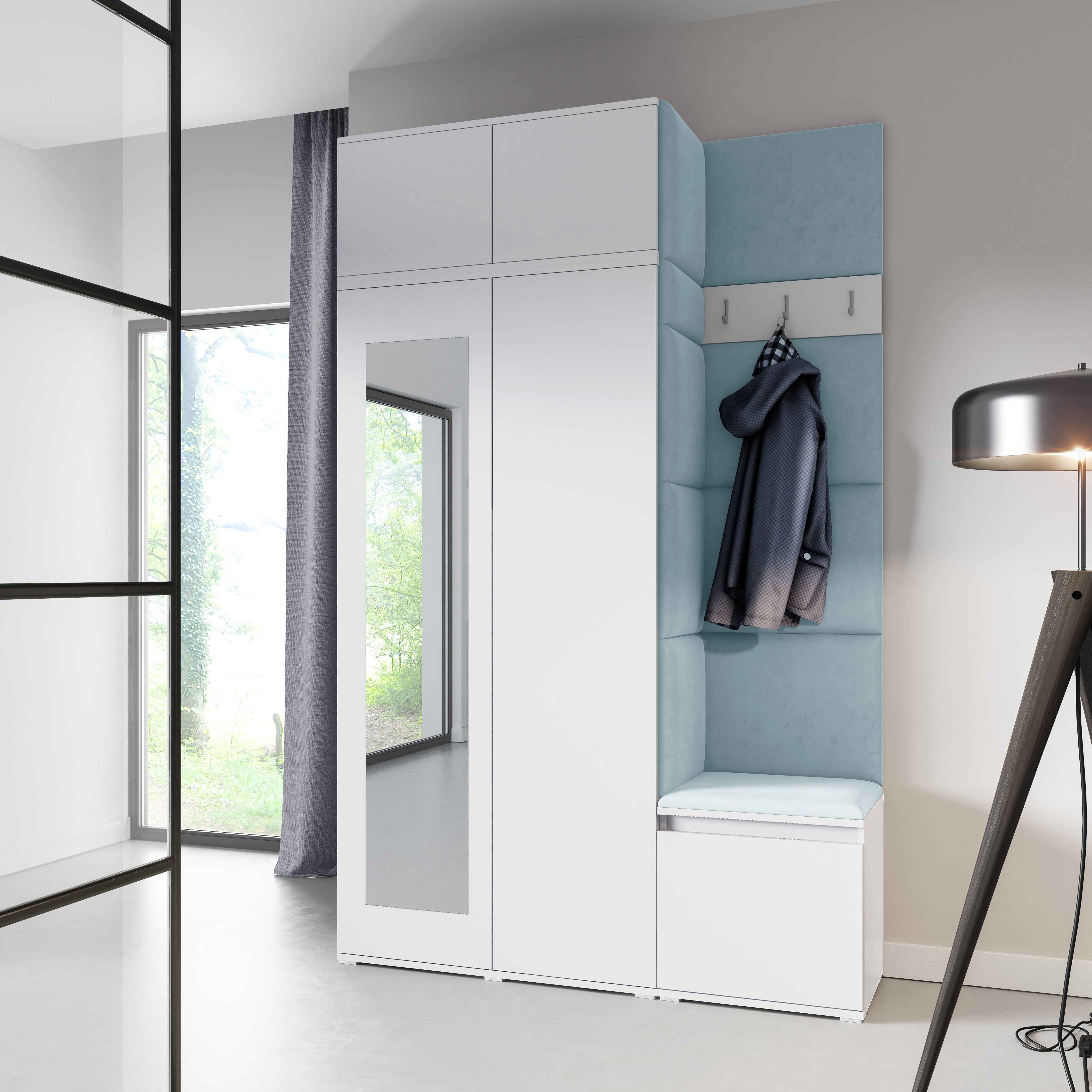 PK Emi 20 Hallway Wardrobe White - Upholstered Panels in Various Colours
