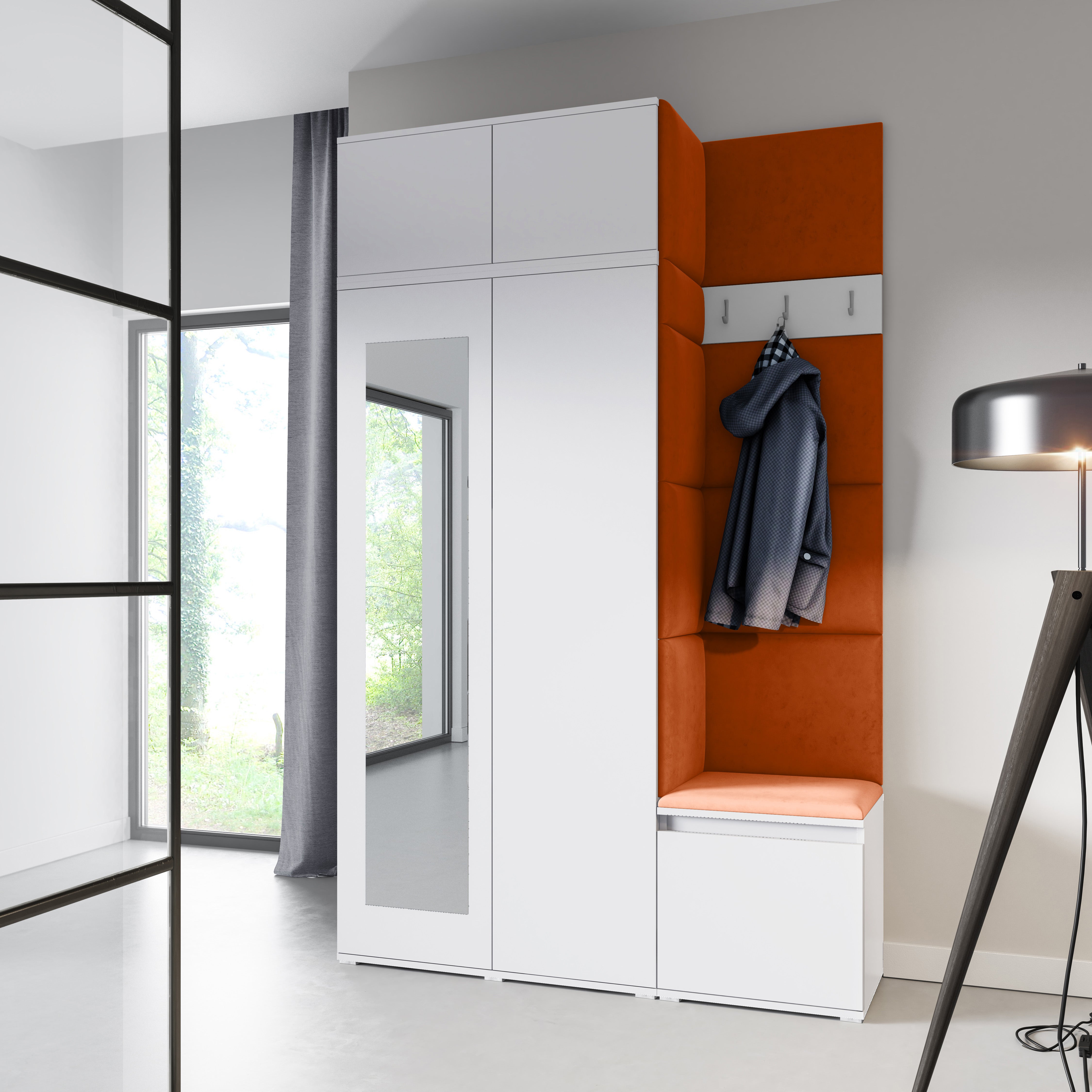 PK Emi 20 Hallway Wardrobe White - Upholstered Panels in Various Colours