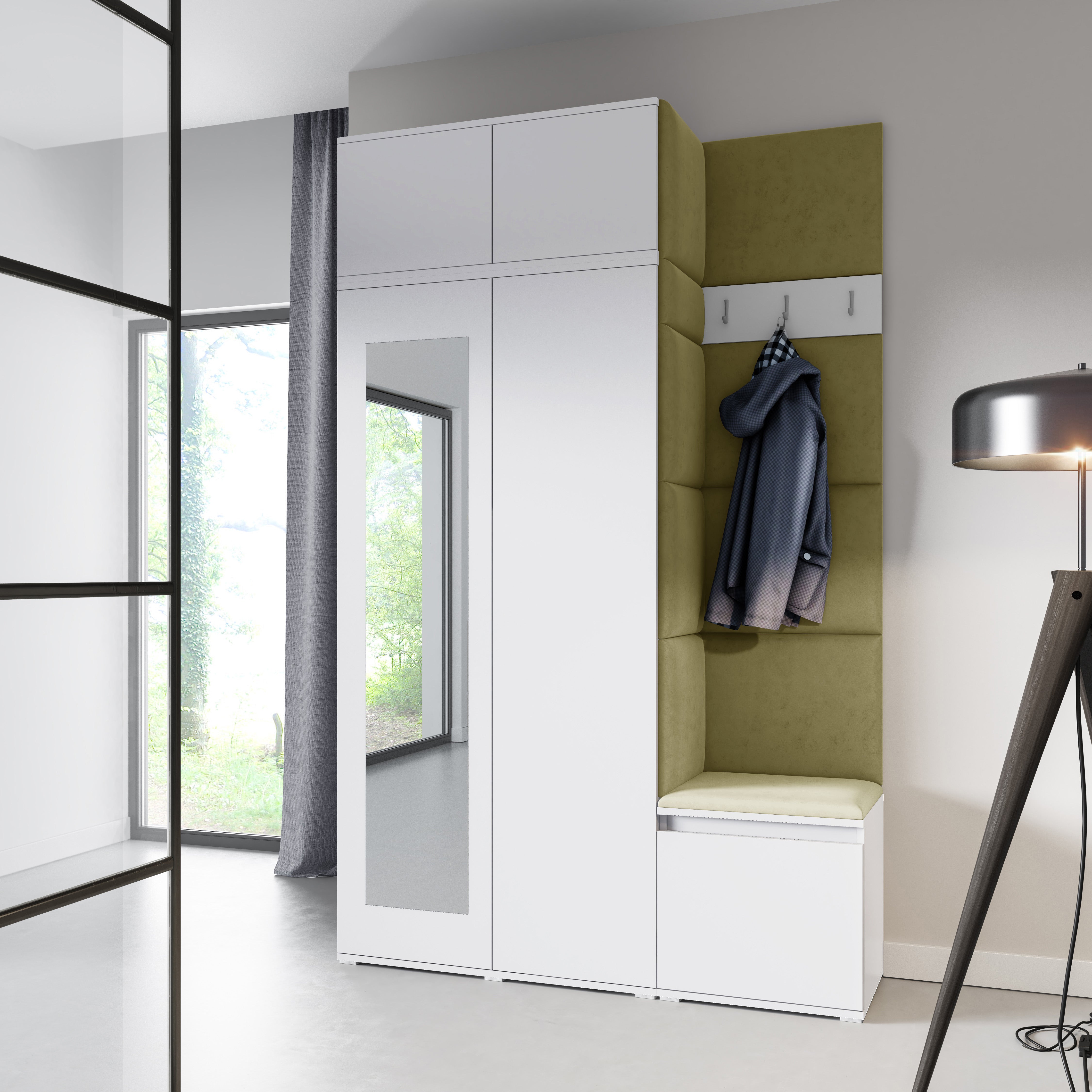 PK Emi 20 Hallway Wardrobe White - Upholstered Panels in Various Colours