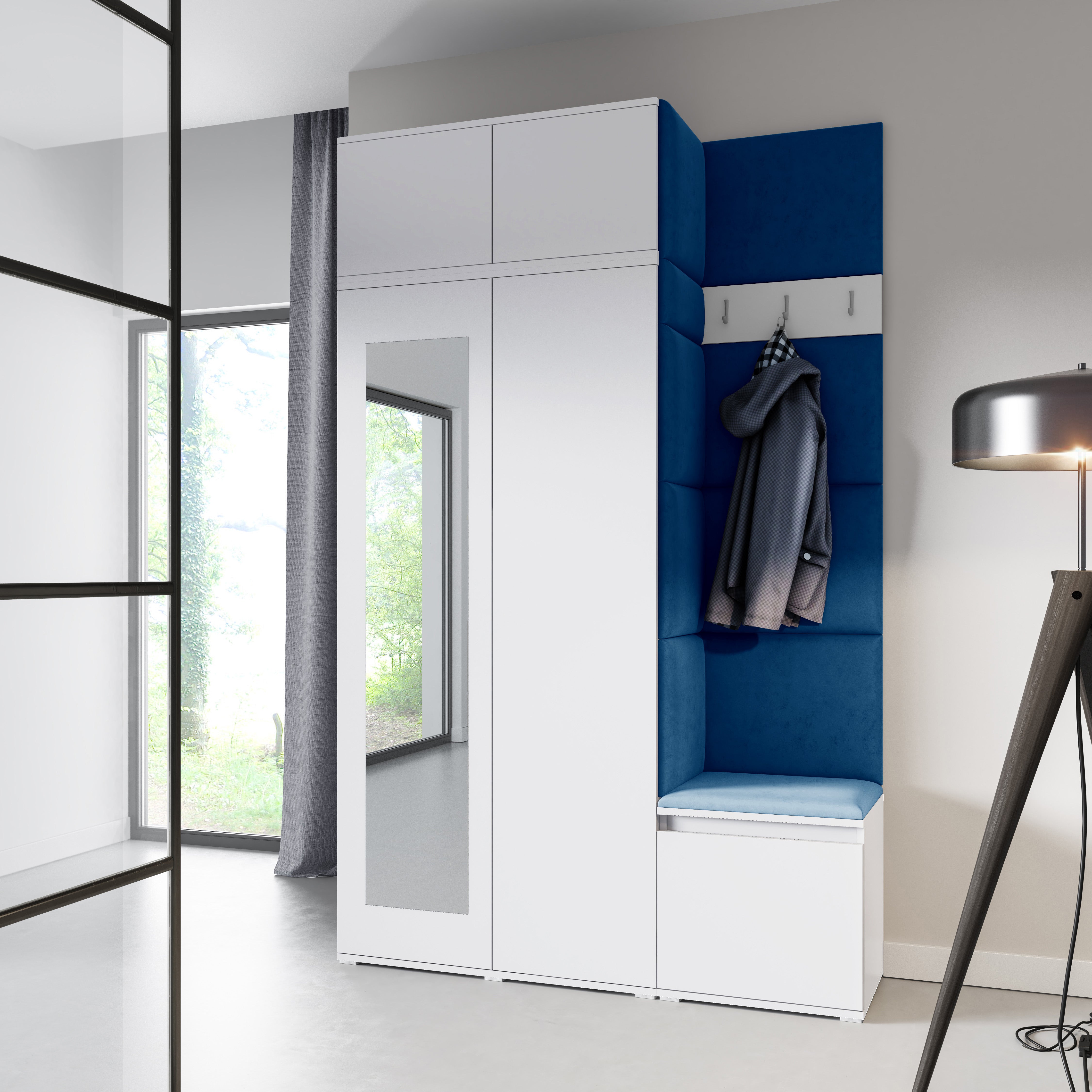 PK Emi 20 Hallway Wardrobe White - Upholstered Panels in Various Colours