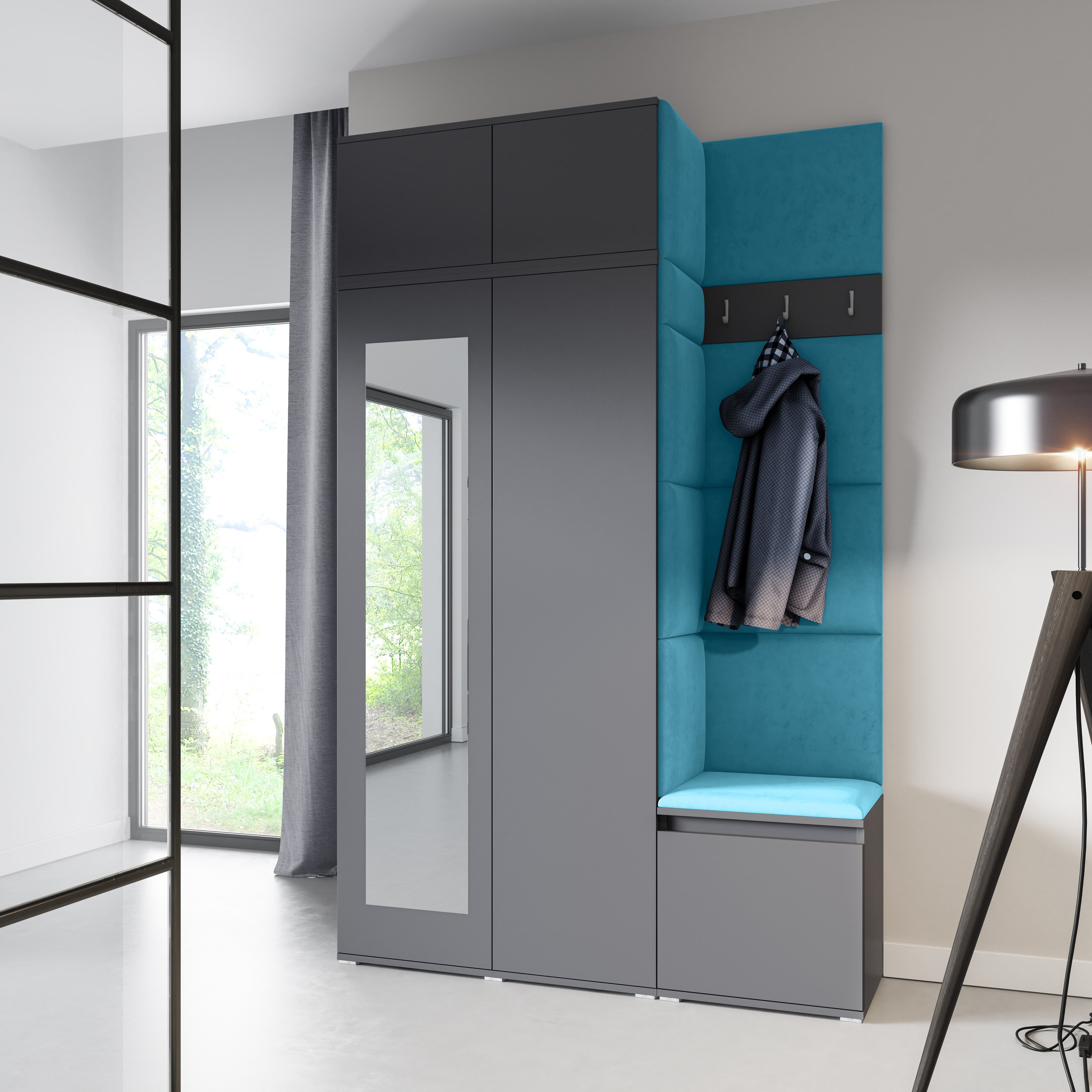 PK Emi 20 Flurschrank Graphit - Gepolsterte Paneele in verschiedenen Farben