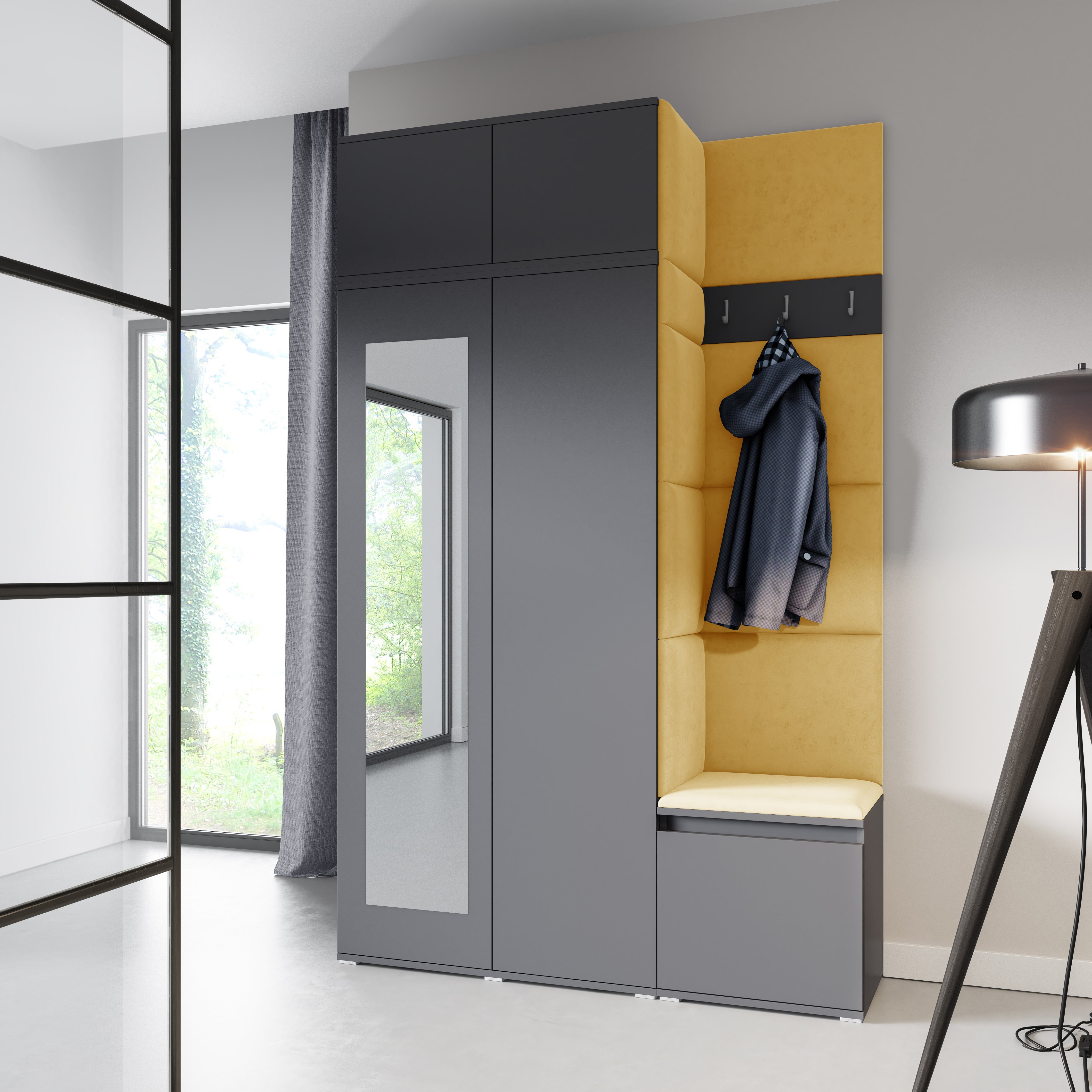 PK Emi 20 Hallway Wardrobe Graphite - Upholstered Panels in Various Colours