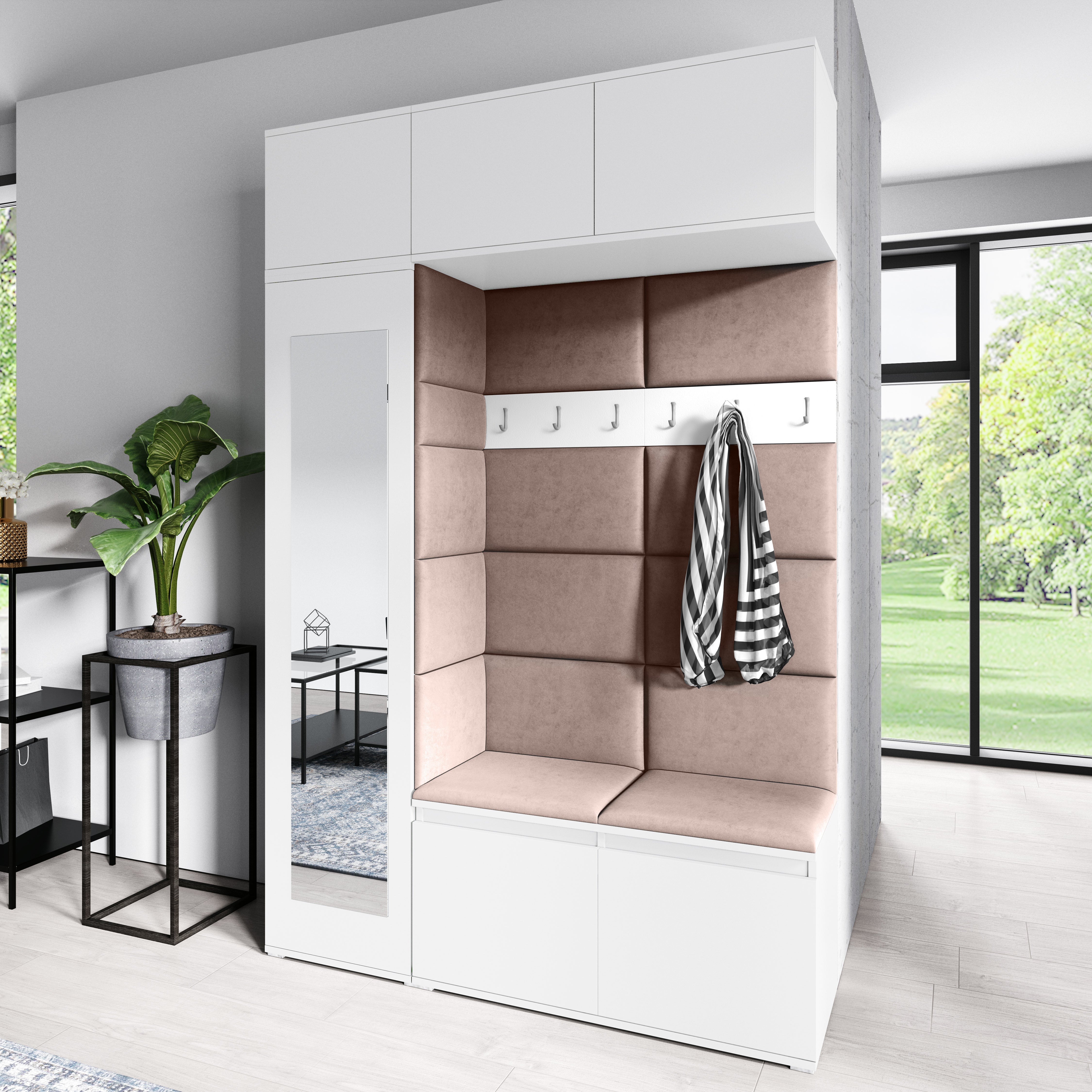 PK Emi 21 Hallway Wardrobe White - Upholstered Panels in Various Colours