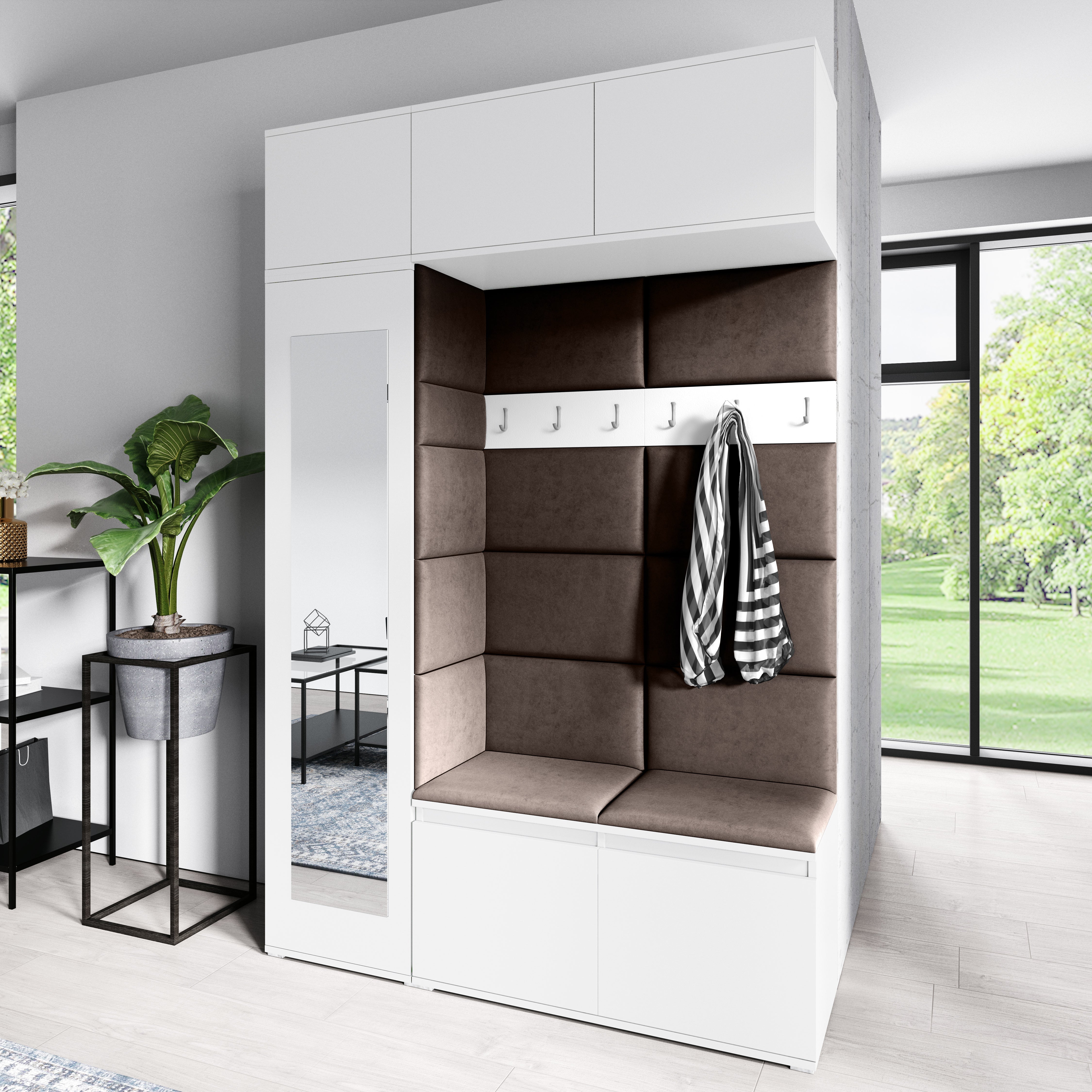 PK Emi 21 Hallway Wardrobe White - Upholstered Panels in Various Colours