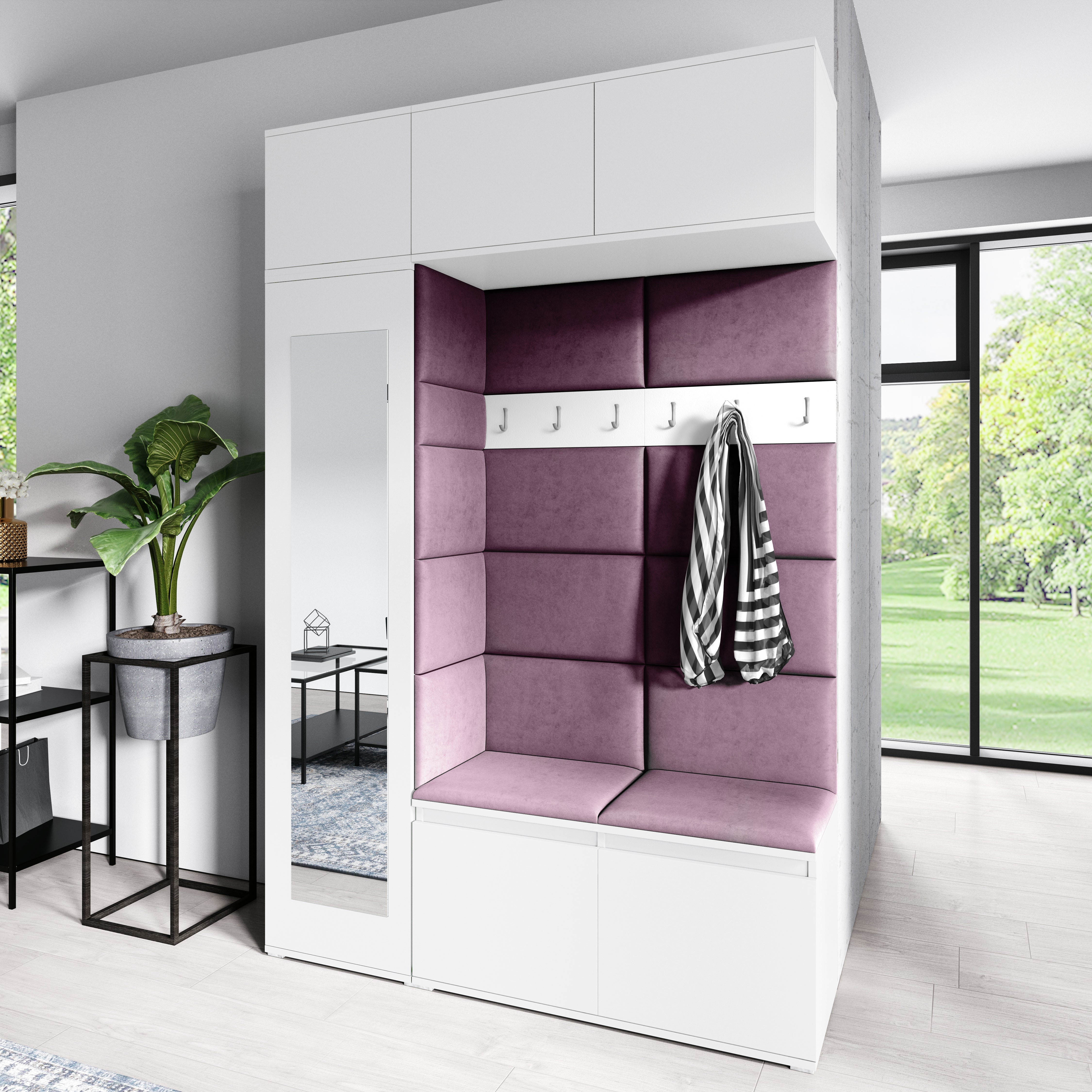 PK Emi 21 Hallway Wardrobe White - Upholstered Panels in Various Colours