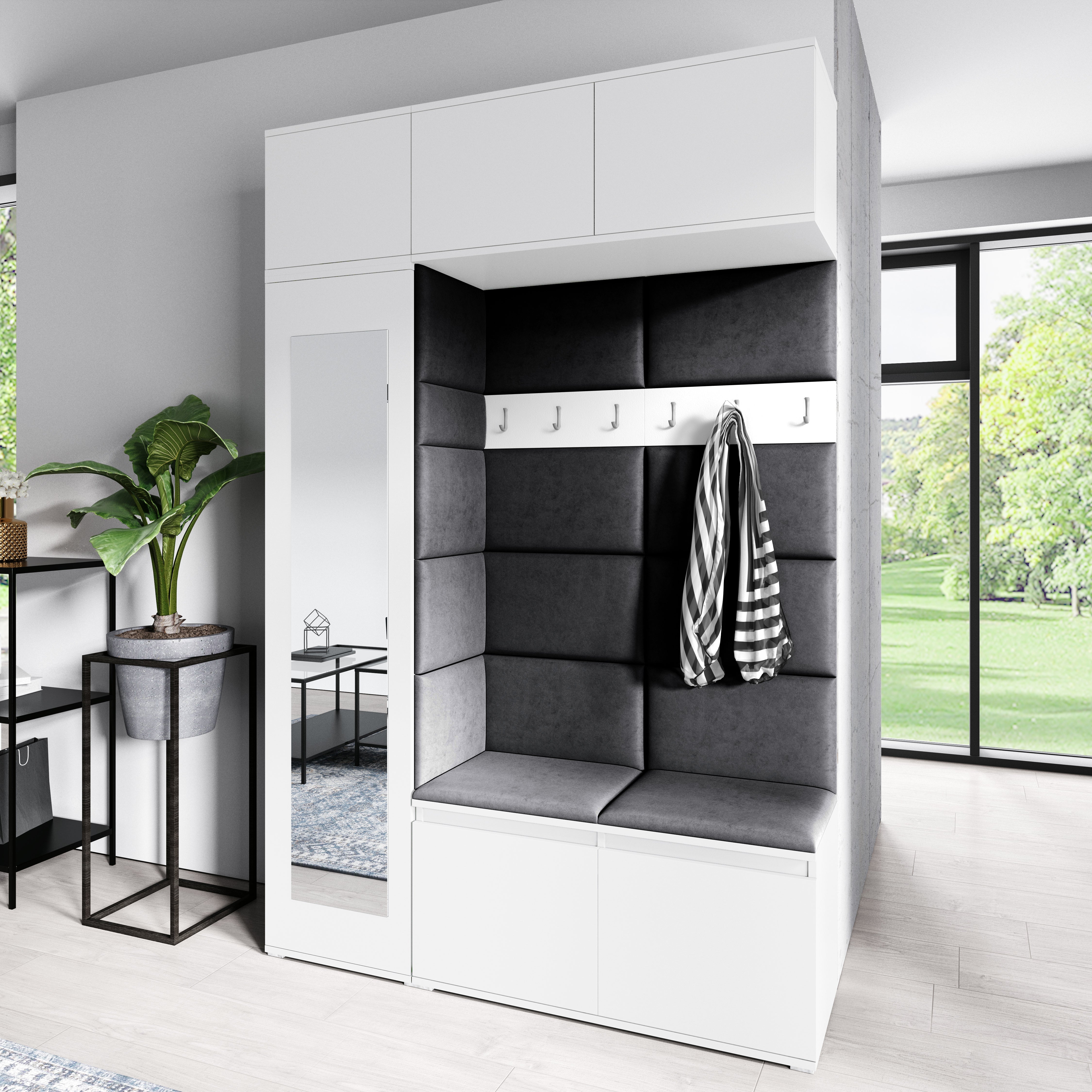 PK Emi 21 Hallway Wardrobe White - Upholstered Panels in Various Colours