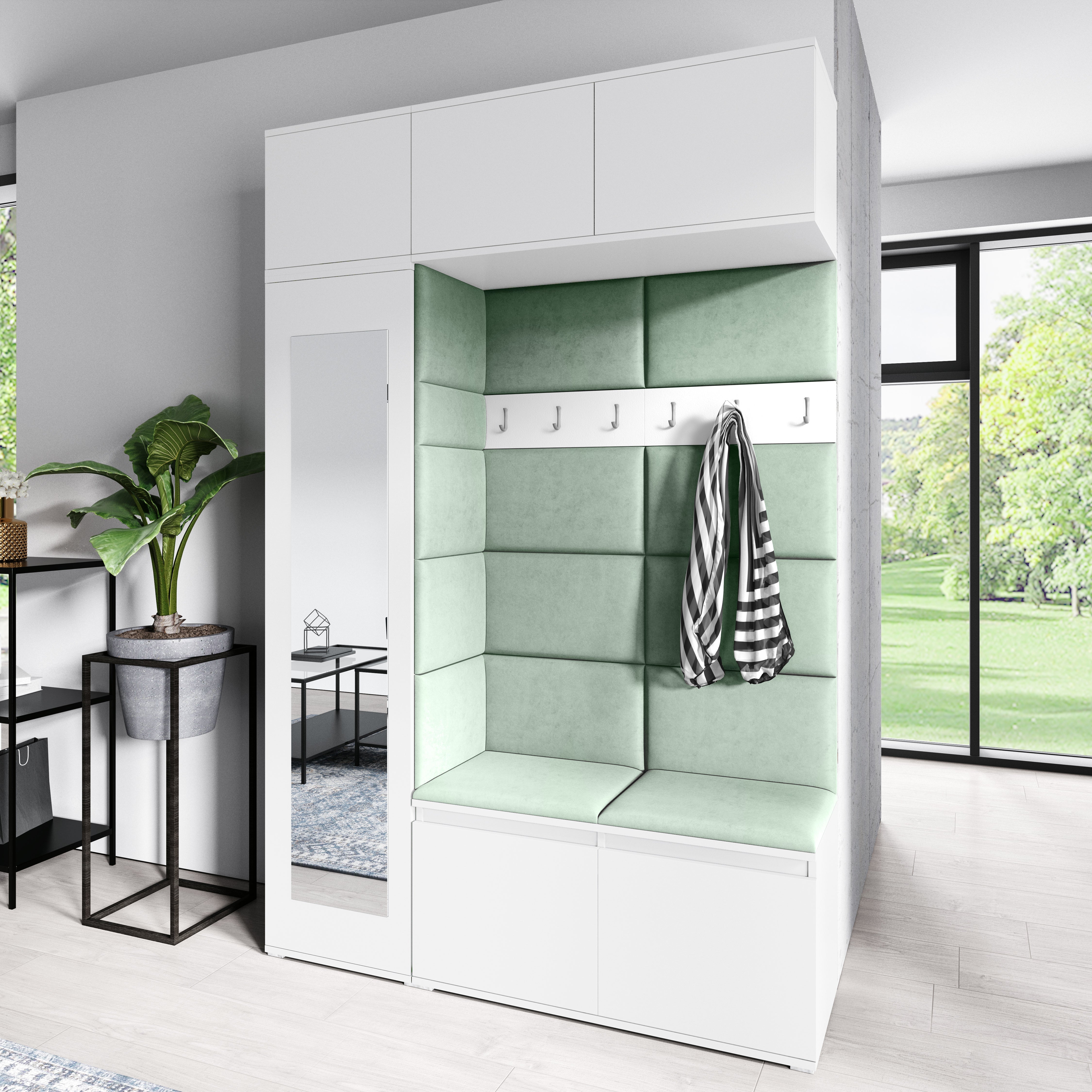 PK Emi 21 Hallway Wardrobe White - Upholstered Panels in Various Colours
