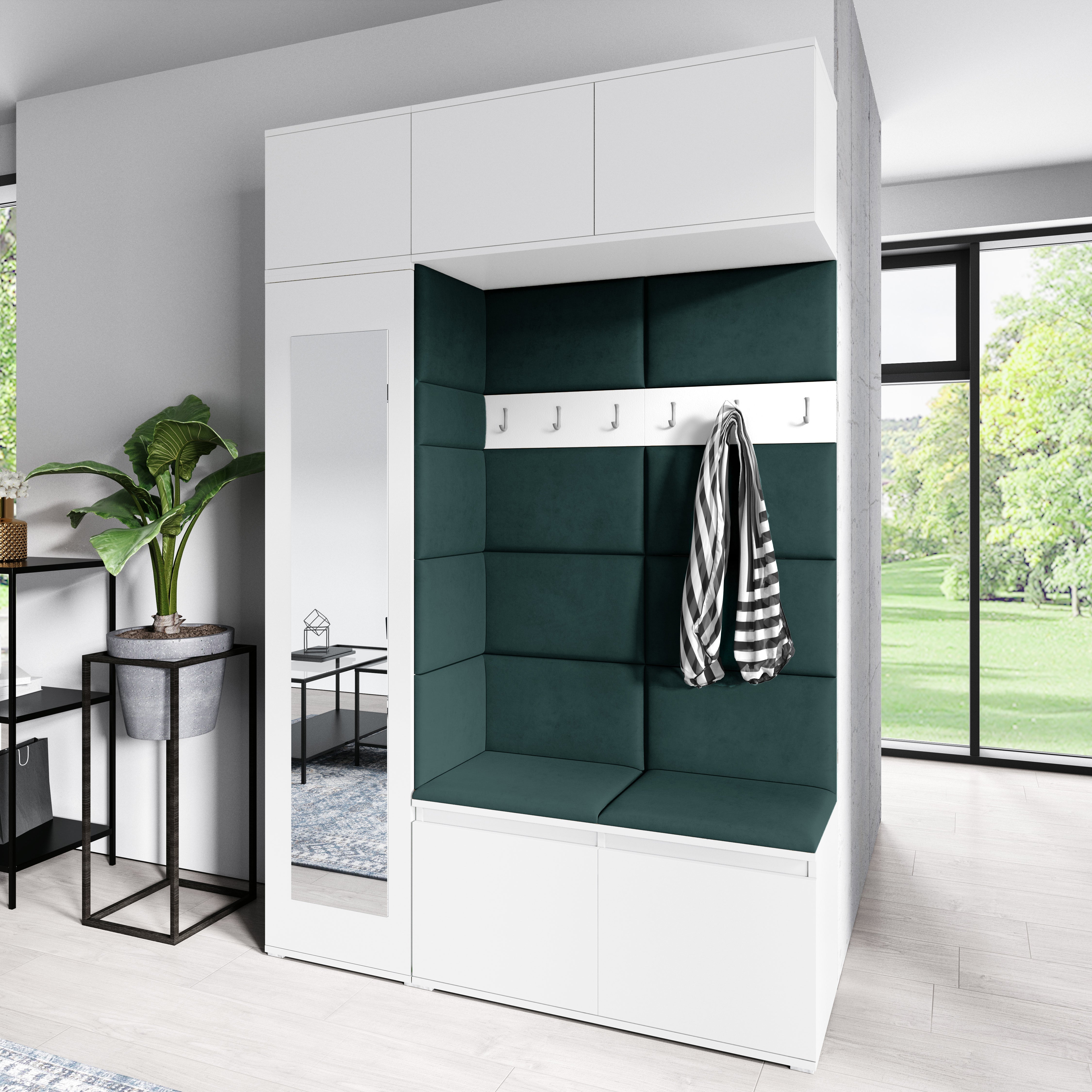 PK Emi 21 Hallway Wardrobe White - Upholstered Panels in Various Colours