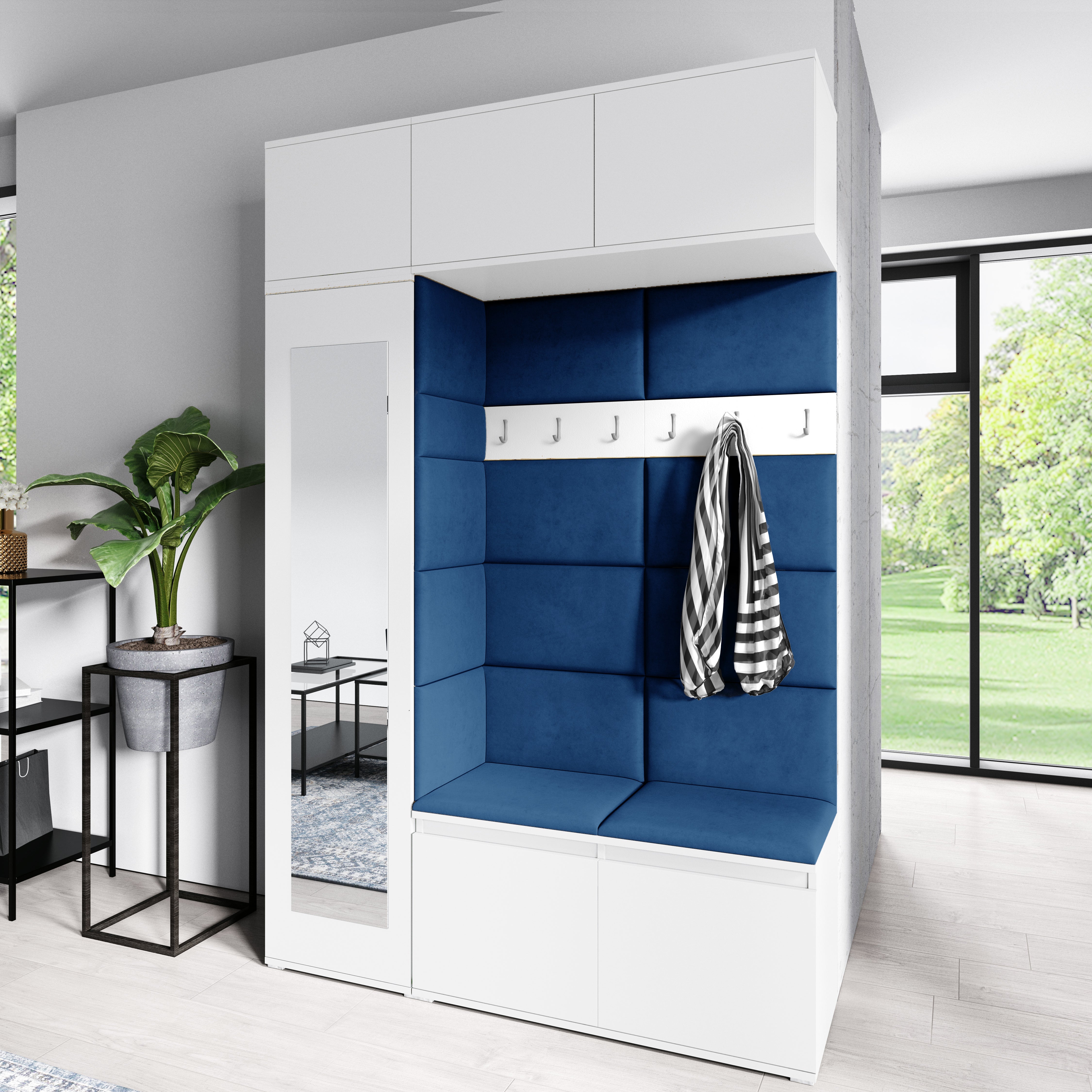 PK Emi 21 Hallway Wardrobe White - Upholstered Panels in Various Colours