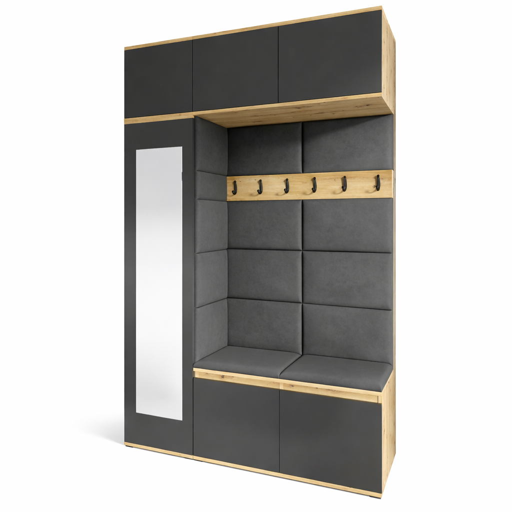 PK Emi 21 Hallway Wardrobe Artisan Oak / Black - Upholstered Panels in Various Colours