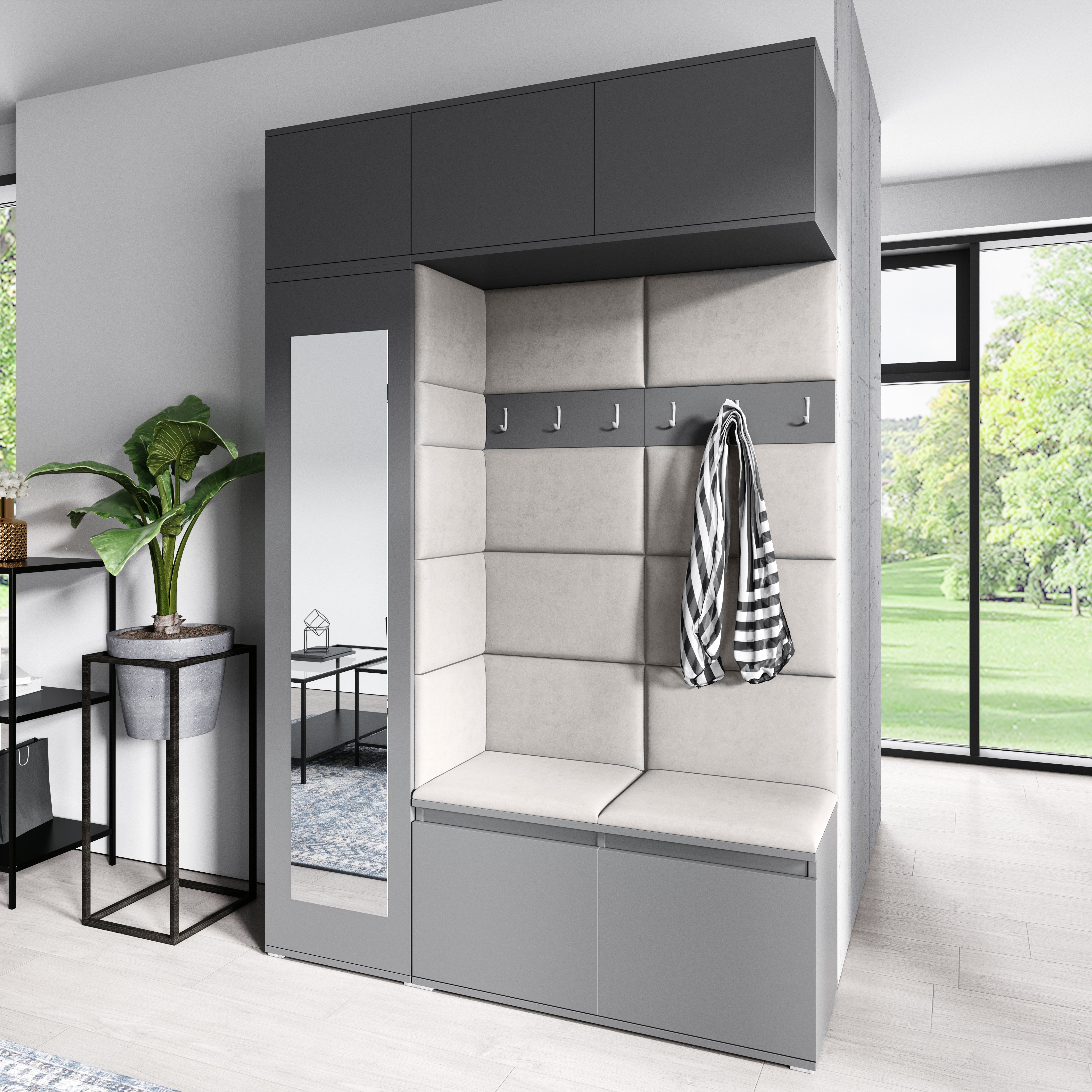 PK Emi 21 Hallway Wardrobe Graphite - Upholstered Panels in Various Colours