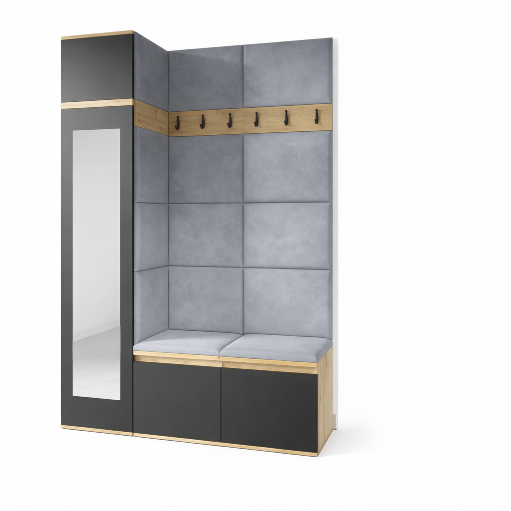 PK Emi 22 Hallway Wardrobe Artisan Oak / Black- Upholstered Panels in Various Colours