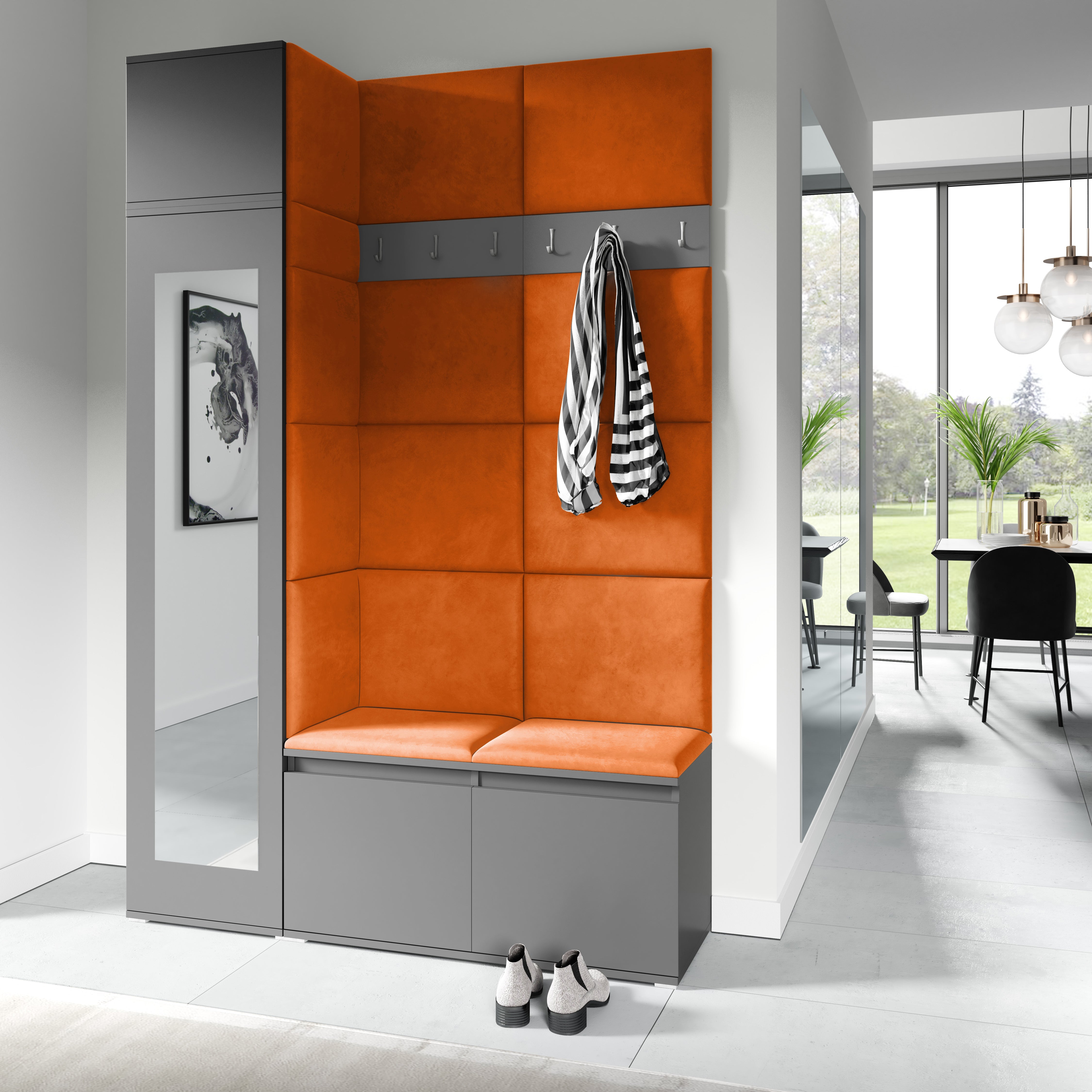 PK Emi 22 Hallway Wardrobe Graphite - Upholstered Panels in Various Colours