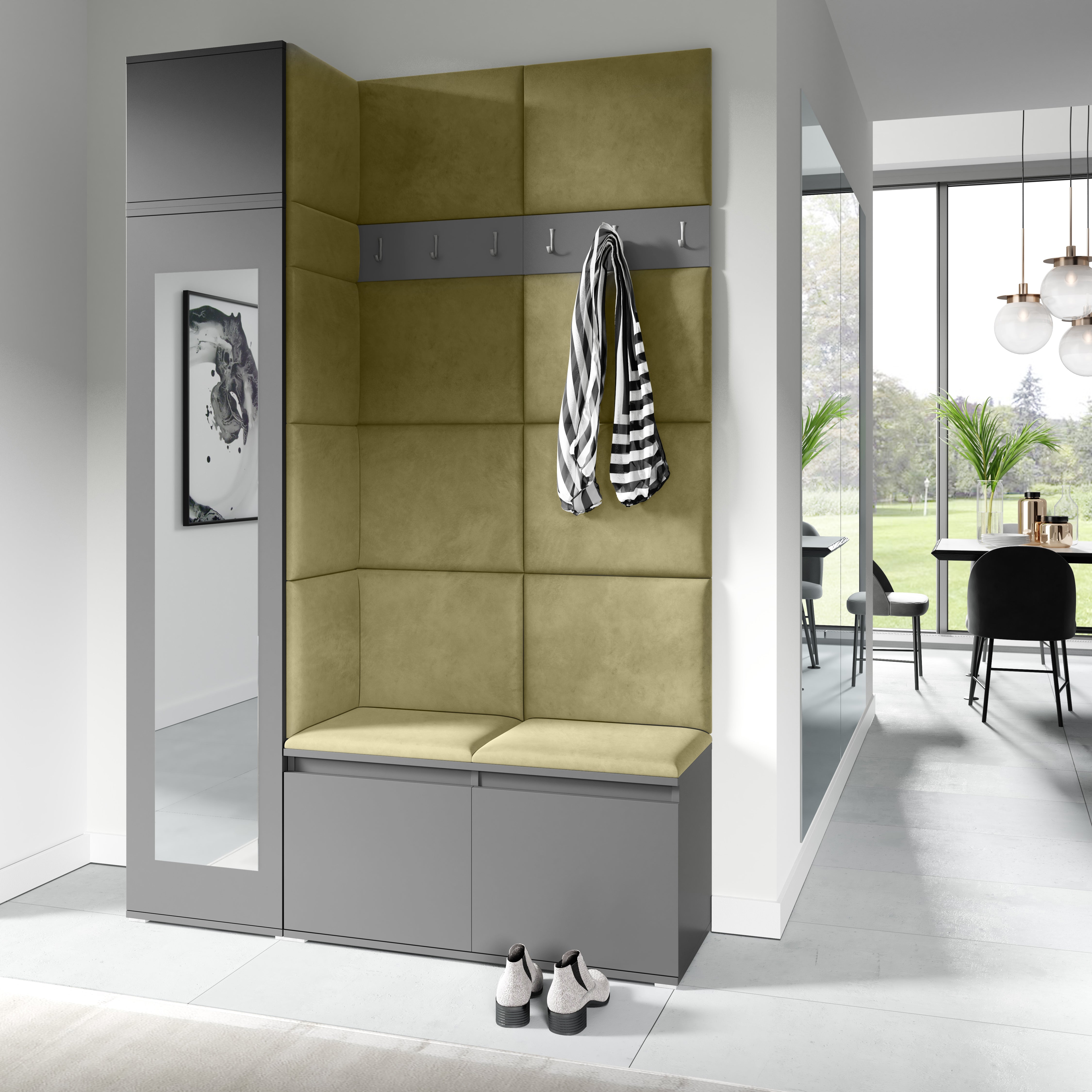 PK Emi 22 Hallway Wardrobe Graphite - Upholstered Panels in Various Colours